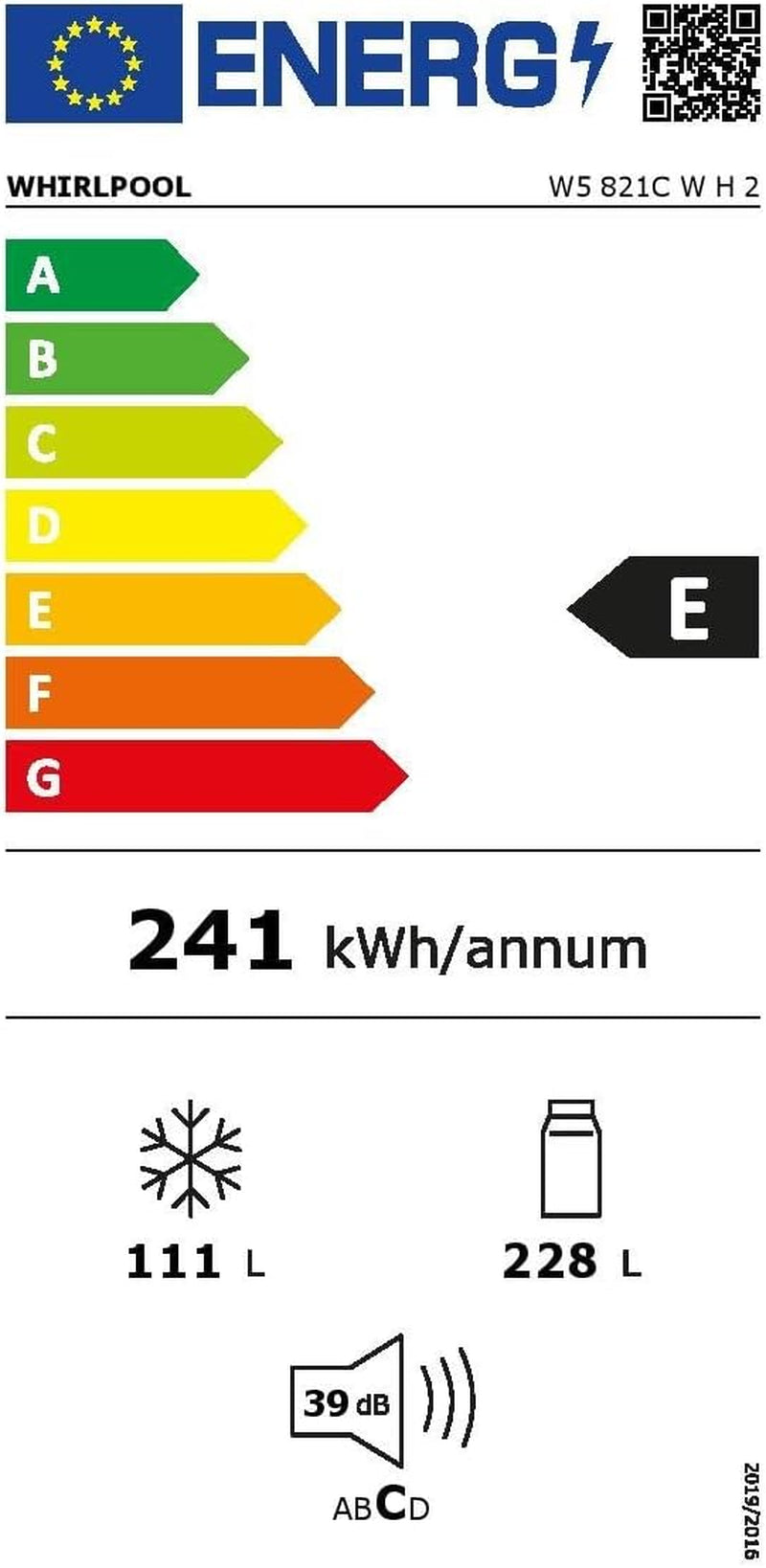 Réfrigérateur Combiné 60Cm 339L Blanc - W5821CWH2