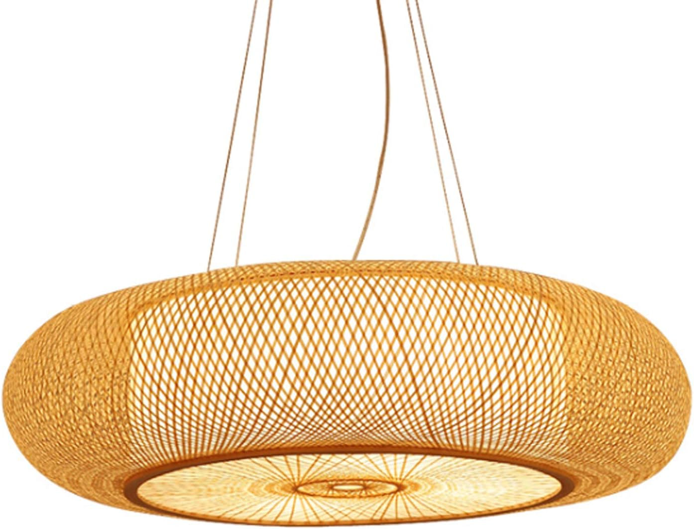E27 Suspension Rétro Lampes Suspendues Bambou Lustre Naturel Pendentif Lumière Vintage Tressé Abat-Jour Rotin Hauteur Réglable Éclairage Salon Café Plafonnier,60Cm