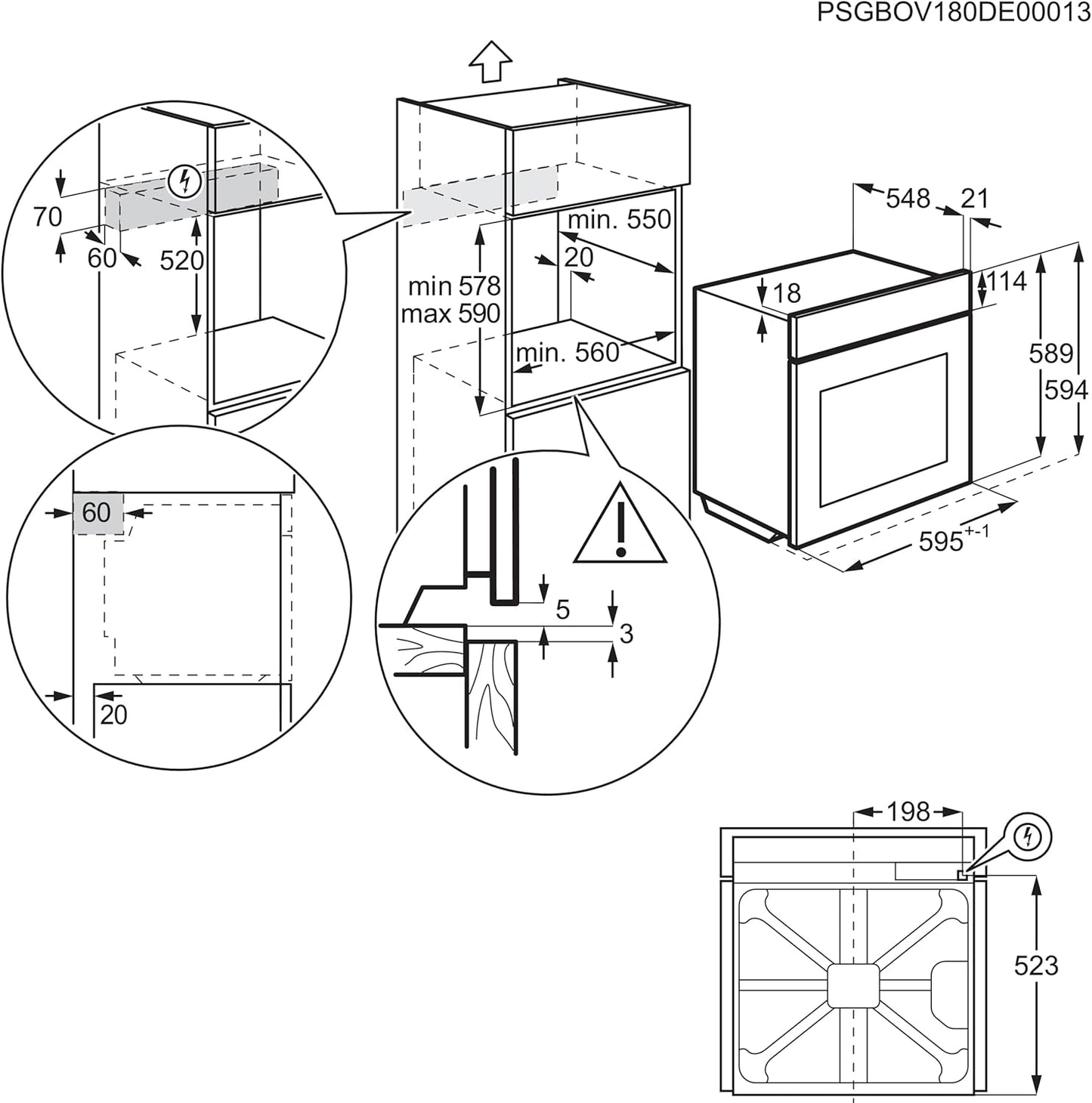 EOH3H54X Four Électrique À Convection, Multifonction, Grill Intégré, Série 300, 7 Fonctions, Cuisson À Plusieurs Niveaux, Nettoyage Aquaclean, 72 L De Capacité, Inox Anti-Traces De Doigts,