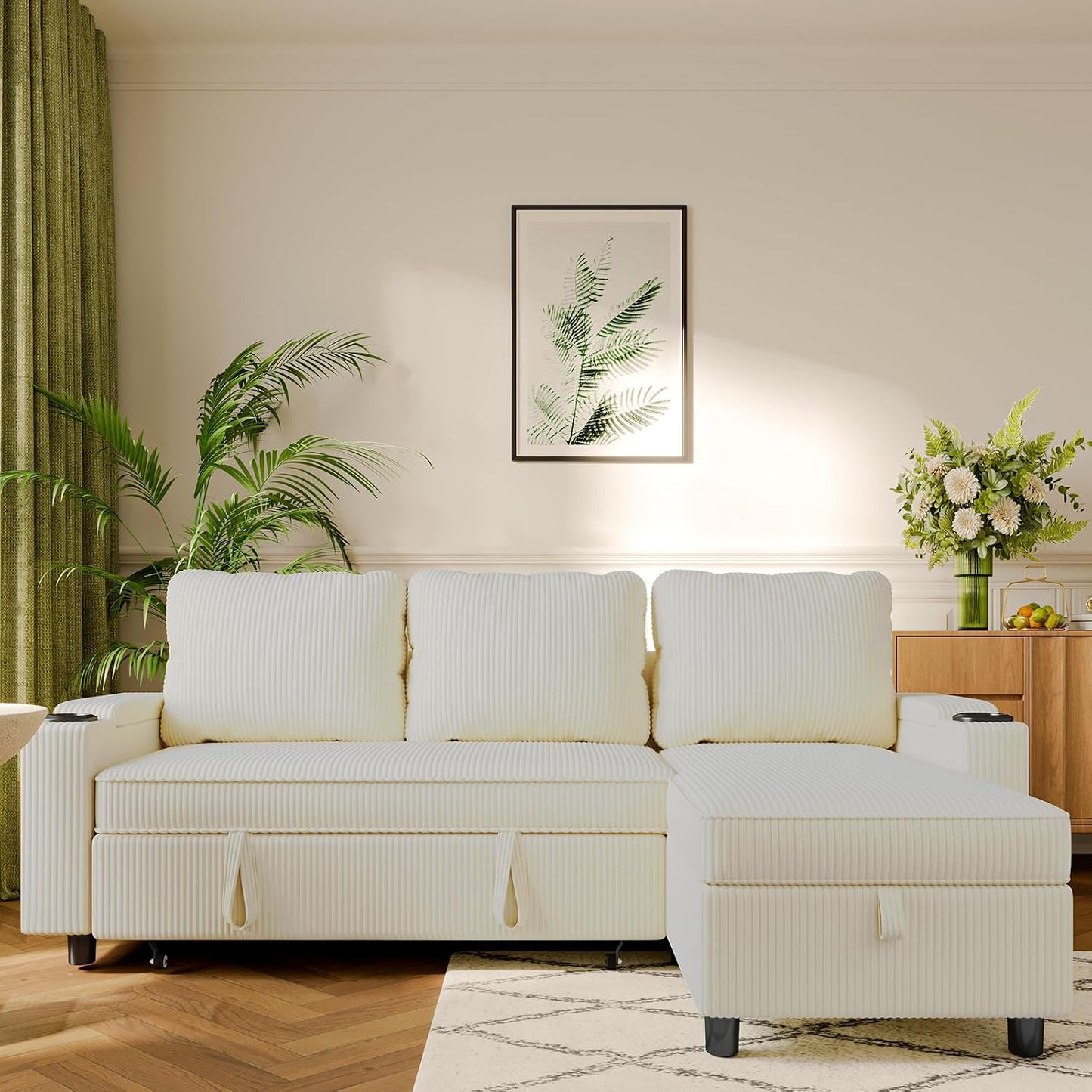 , Canapé Lit Avec Rangement Intégré Et Accoudoirs Multifonctionnels, Idéal Pour Salon, Design Moderne Et Pratique,Bureau Et Petit Appartement, Beige