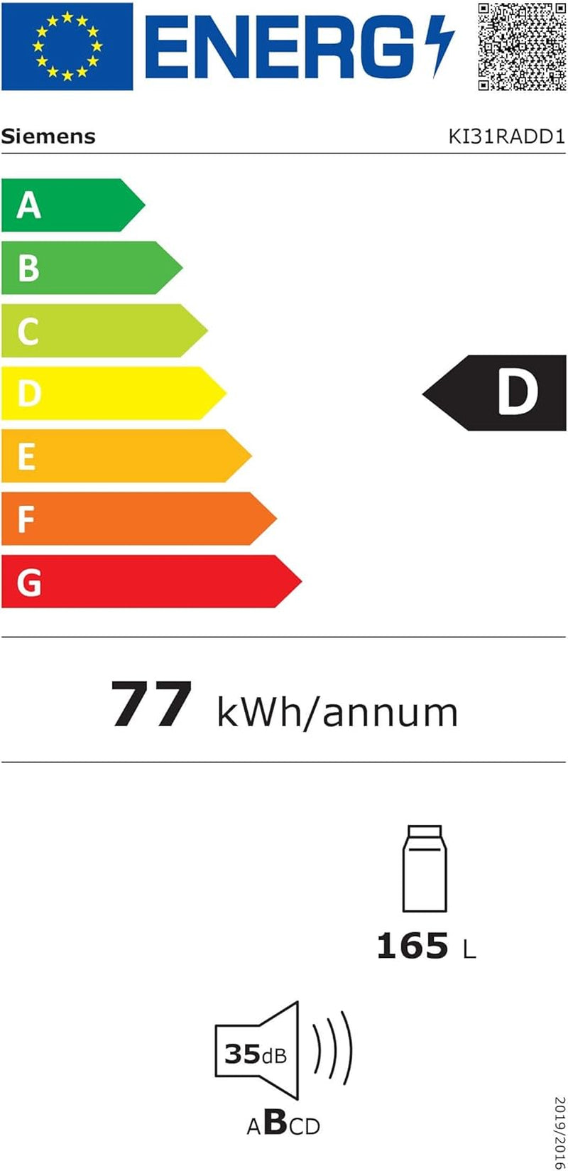 KI31RADD1 Iq500 - Réfrigérateur Encastrable - 102,5 X 56 Cm - 165 L - Fabriqué En Allemagne - Très Silencieux, Hyperfresh Box - Fraîcheur plus Longue - Éclairage LED - Supercooling -
