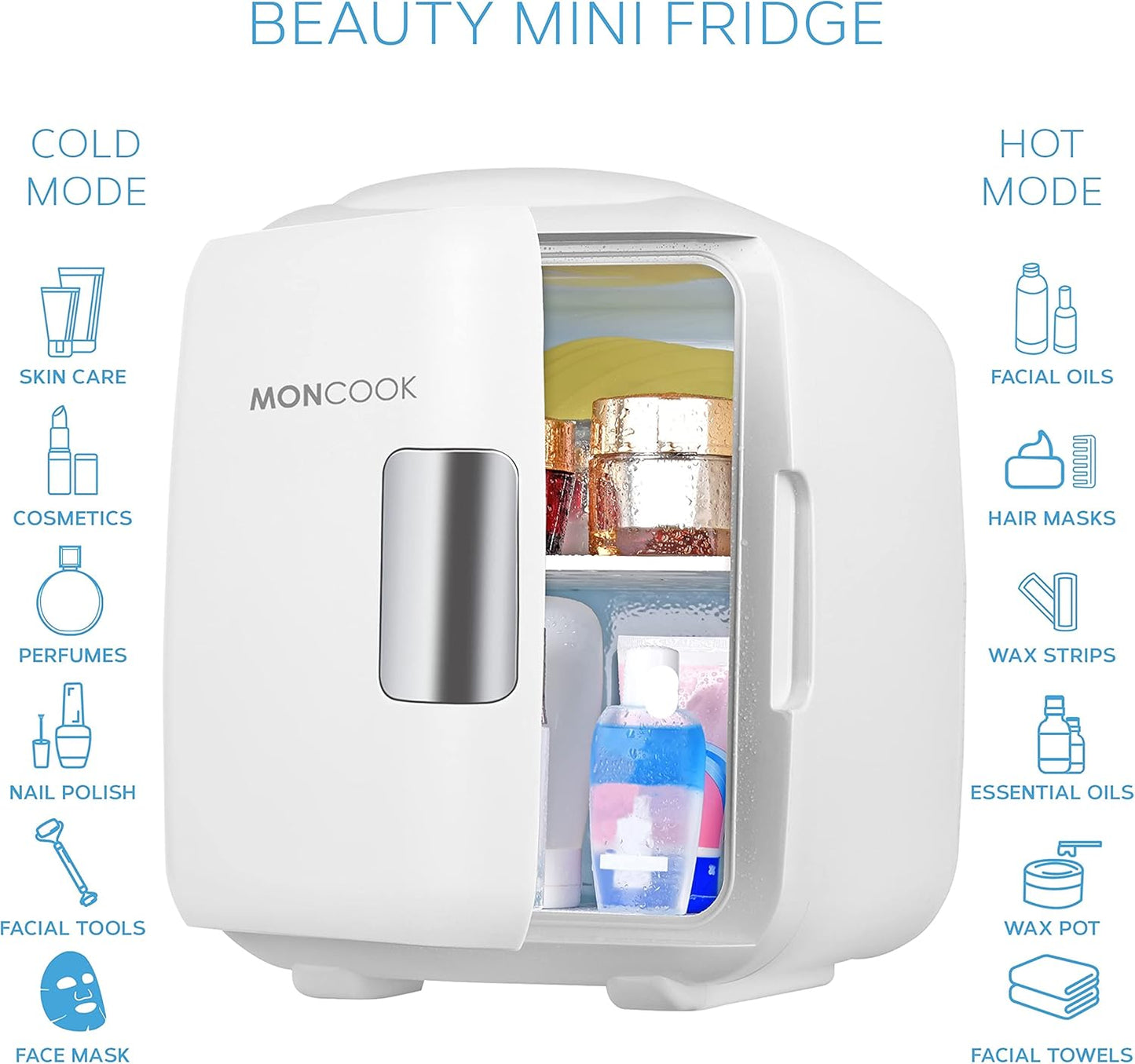 MONCOOK Mini Réfrigérateur - Mini Réfrigérateurs Portables Pour Les Soins De La Peau, La Médecine, La Nourriture Et Les Boissons - Fonction De Refroidissement Et De Réchauffement - 14L - Mono Blanc