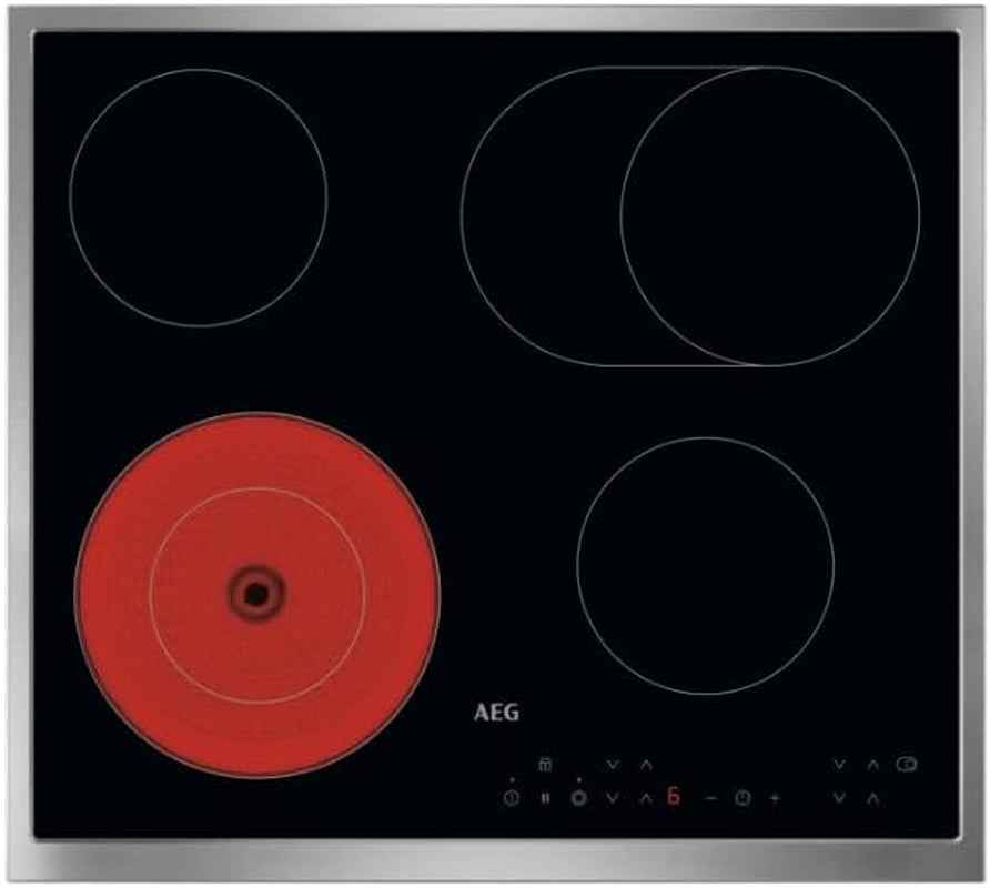AEG TN64RA06XB Plaque De Cuisson Vitrocéramique Autonome 60 Cm, 4 Zones De Cuisson, Superposées, Zone De Cuisson Multicirculaire, Régulation Précise De La Chaleur Sur 14 Niveaux, Cadre Ultra Plat