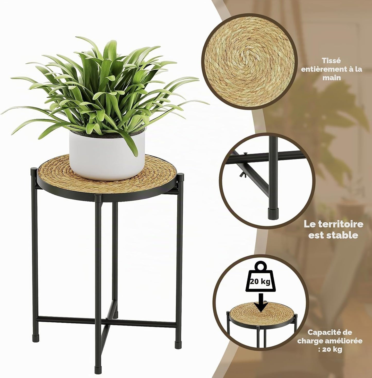 Support Rond Pour Plantes D'Extérieur - Tabouret Pour Plantes - Support De Fleurs - En Métal Noir - Banc De Fleurs - Pour Salon - Petite Table D'Appoint - Petite Table Basse - Décoration De