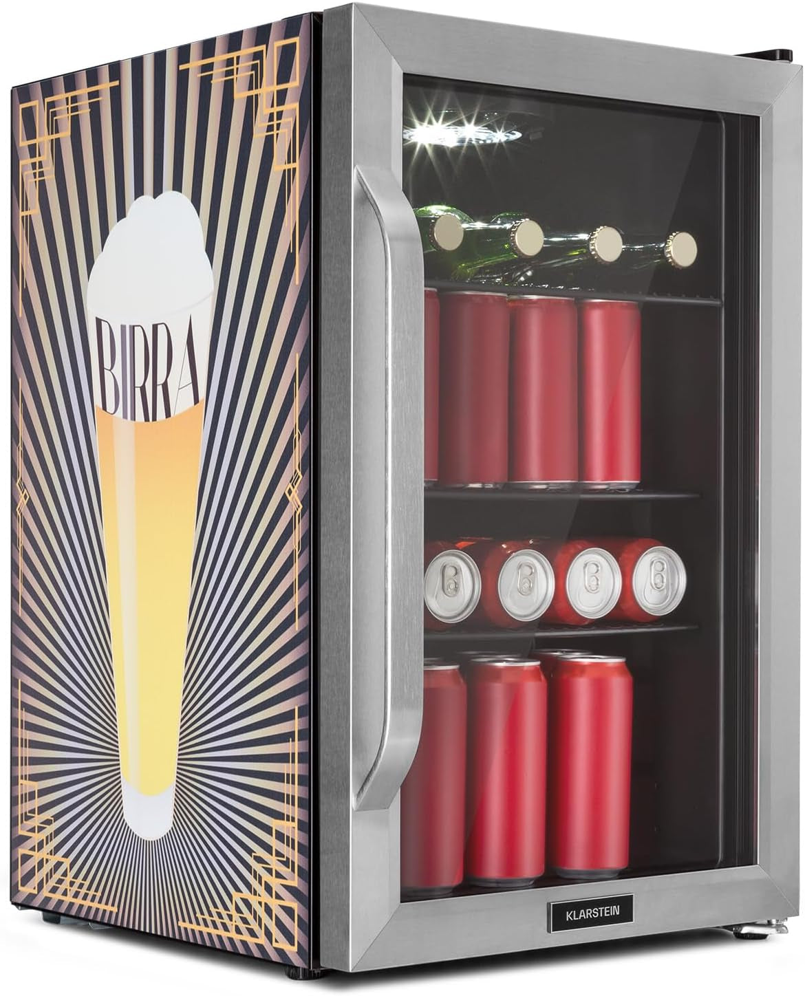 Réfrigérateur 70L, Mini Réfrigérateur Silencieux Avec Étagères Amovibles, Porte Vitrée & LED, Adapté À L'Extérieur, 0-10°C