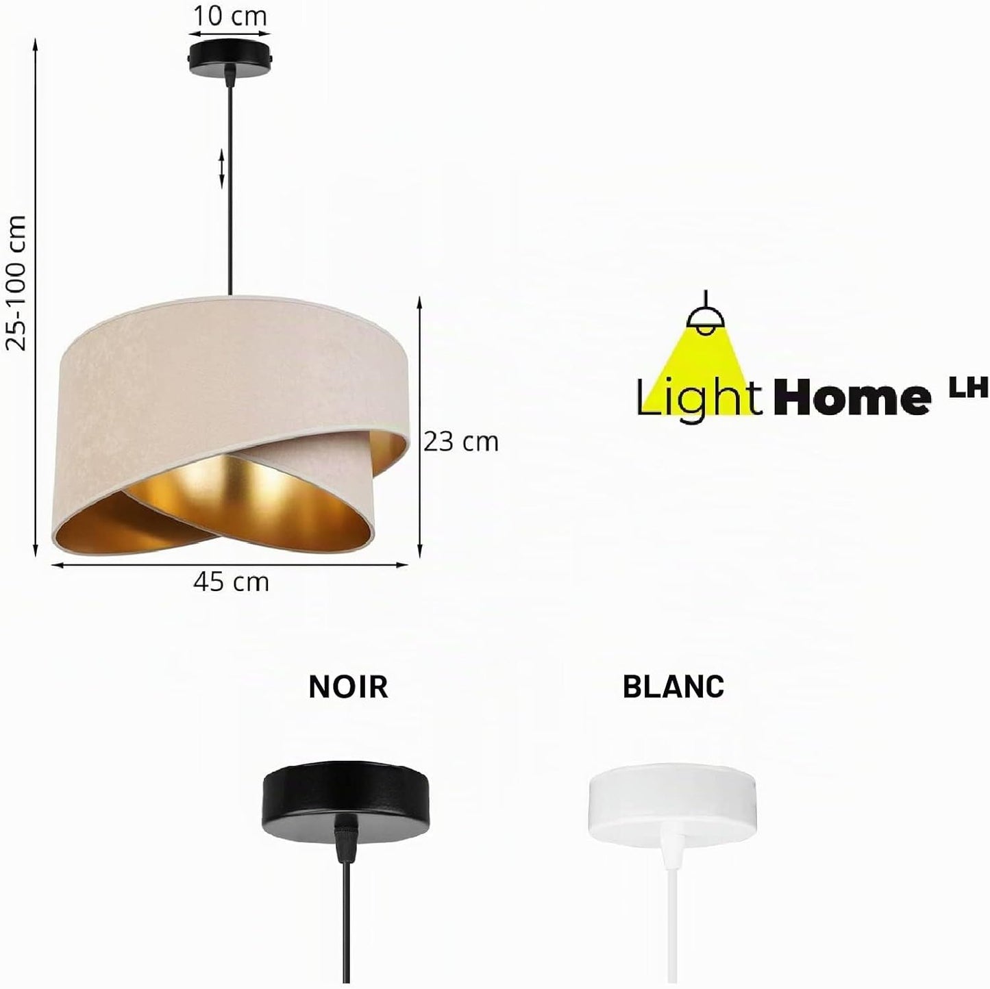 Light-Home Abat Jour Suspension Luminaire Lustre Industriel Milan - Moderne Abat Jour Plafond Pour Chambre Salon Et Cuisine - En Metal - Crème