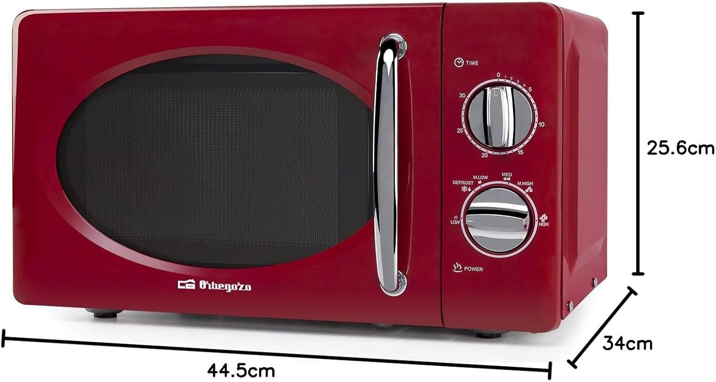 MI2020 Four À Micro-Ondes, 20 L De Capacité, 6 Niveaux De Fonctionnement, Minuterie Jusqu’À 30 Min, Modèle Vintage, 700 W, Acier, Rouge