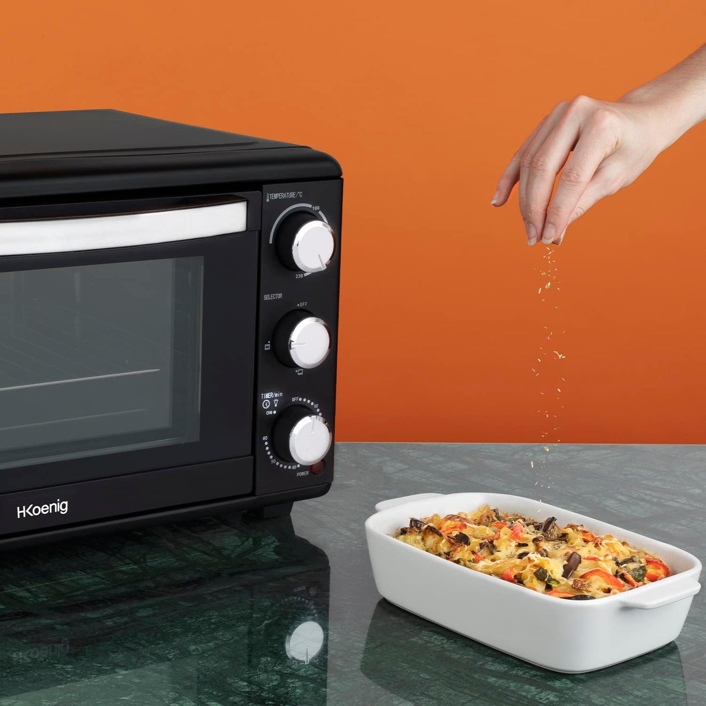 Mini Four 25L Electrique FO25 Posable Compact Multifonction Performant 1500W Programmable 4 Modes De Cuisson, 230°,Minuteur 60 Min, Porte En Verre, Lèchefrite Avec Pince, Grille De Cuisson