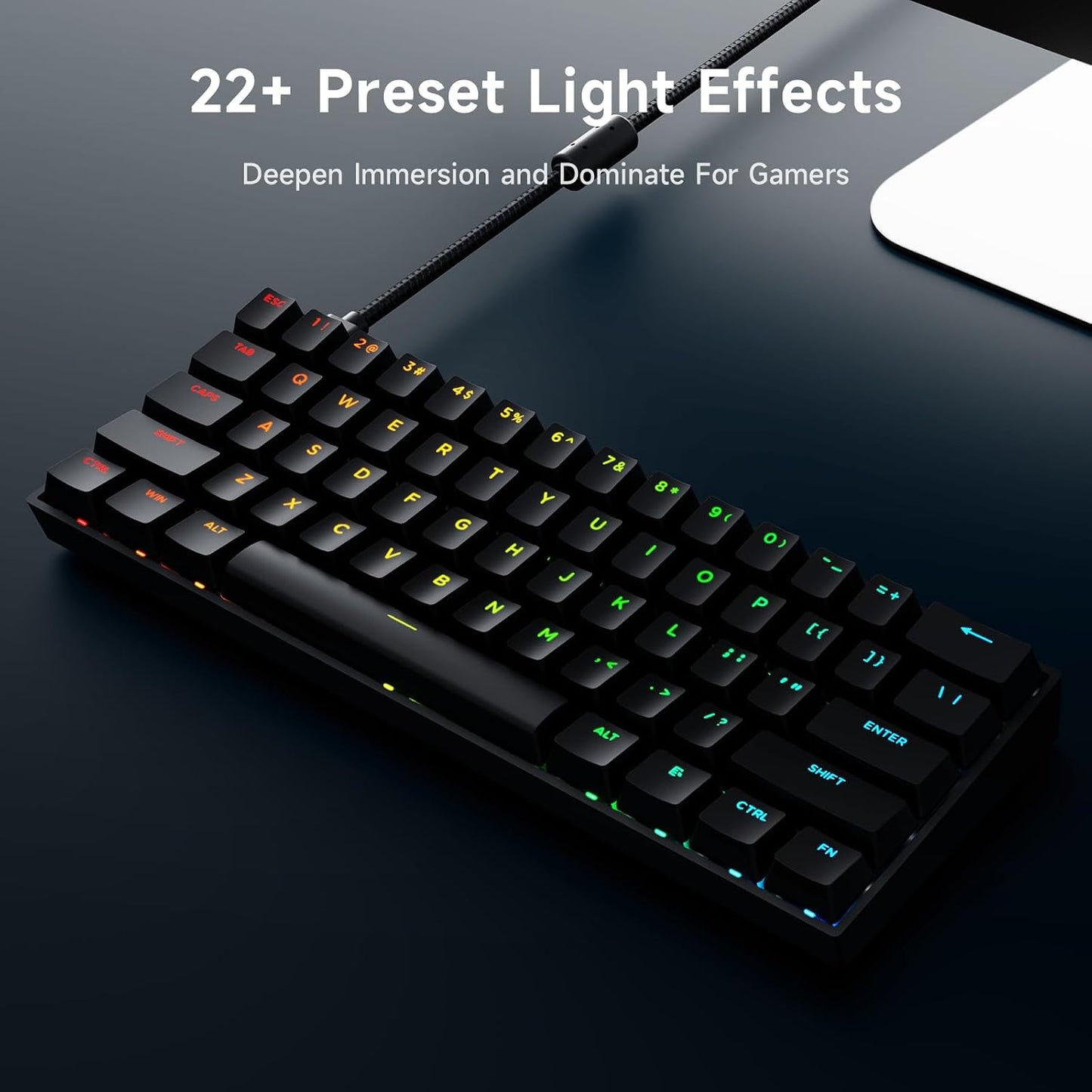 Ace60 Pro HE Clavier Gamer Magnétique, Clavier Filaire 60% | Effet Hall, 8Khz Rapid Trigger, Précision RT 0,01 Mm, Activation Réglable, Snap Tap, RGB, PBT, Hot Swap, SOCD, Pc/Mac, Noir