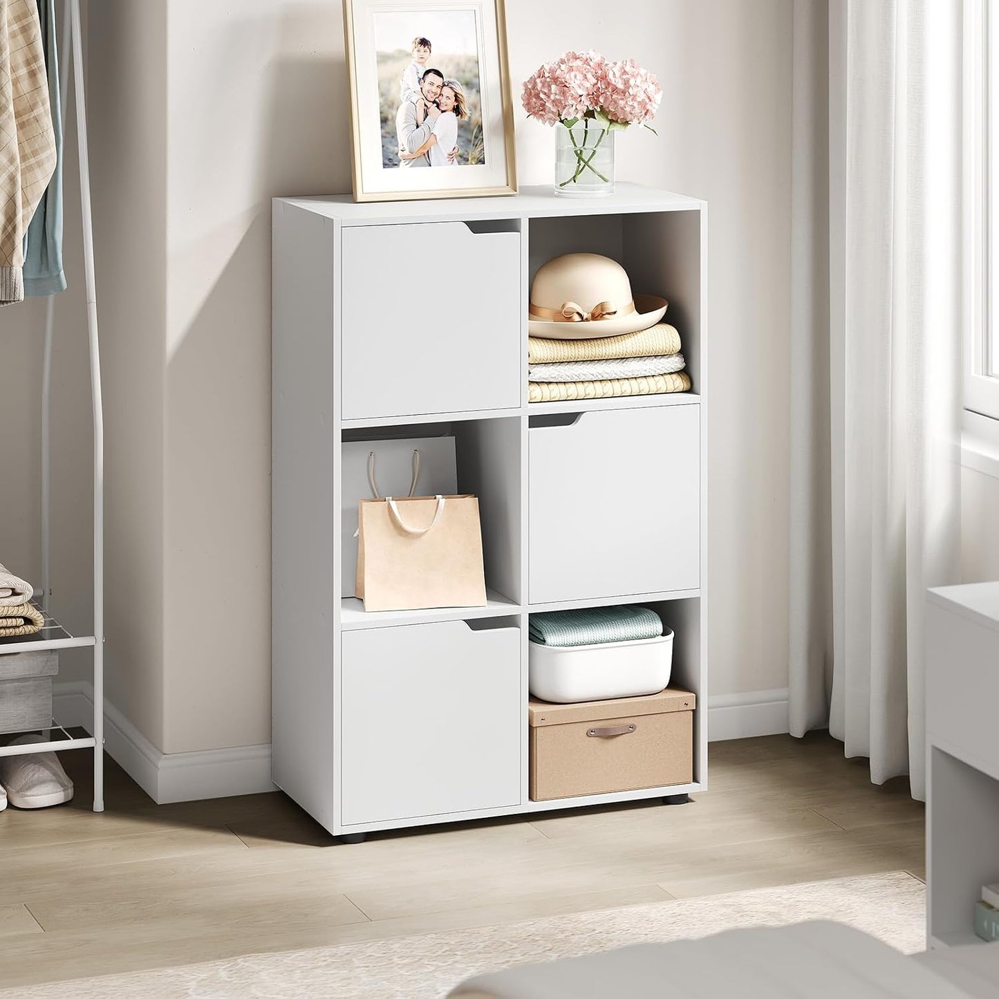 Bibliothèque Étagère De Rangement, Meuble Cube 59,6X29X91Cm | En MDF Pour Salon Bureau Avec 3 Portes 6 Compartiments, Blanc