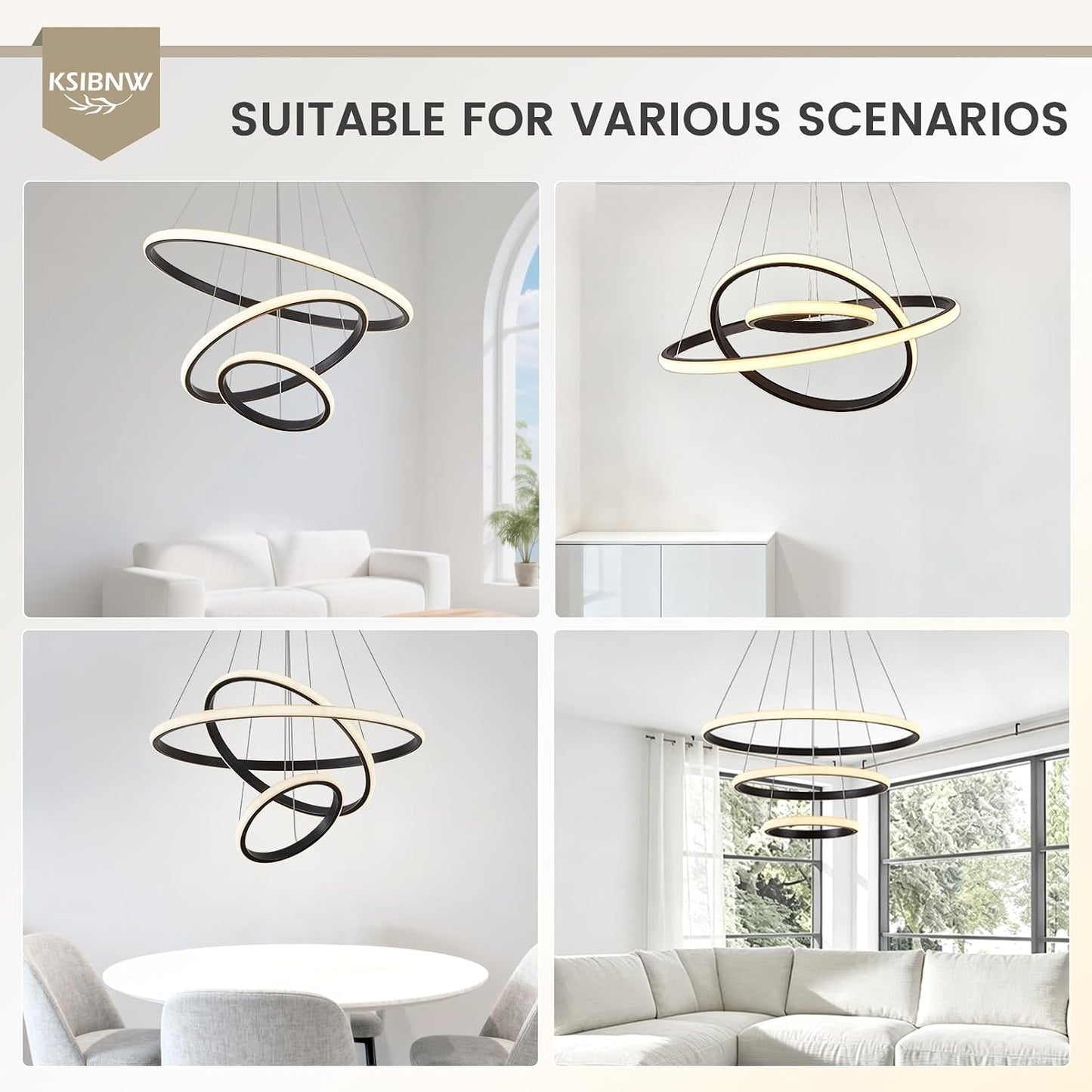 Lustre Salon 3 Anneaux Moderne, 45W Suspension Led Salon Luminaire Chambre Dimmables Lampe Suspension Avec Télécommande & APP Contrôle Acrylique Rond or 2700K-6500K Luminosité Réglable
