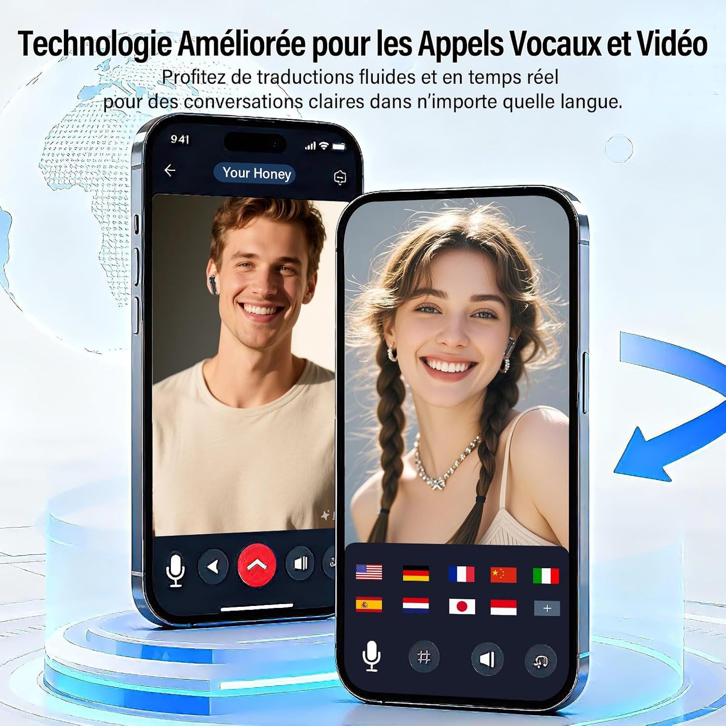 AI Écouteur Traducteur Instantané 164 Langues, ANC/ENC Réduction Du Bruit | 7 Modes De Traduction, Écran Tactile LED, IPX7 Étanche, 48H Autonomie, Casque Musique/Appels/Traducteur