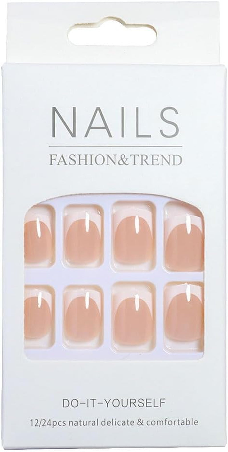 24 Pièces Ongles À Coller Manucure, Faux Ongles Court Carrés Français Rose Nude Ongles, Nails Autocollants Pour Femme Et Fille Nail Art,A