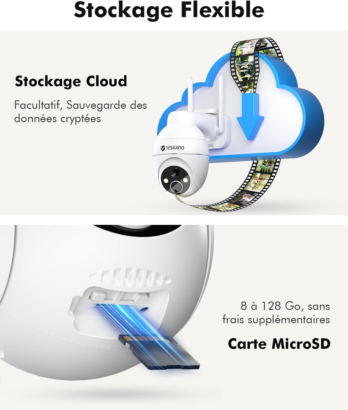 2K Camera Surveillance Wifi Exterieure Sans Fil Solaire, 360° PTZ | Caméra Extérieure Solaire, Avec Panneau Déporté 2M, Vision Nocturne Couleur, Détection PIR, Audio 2 Voies, 2,4 Ghz IP66