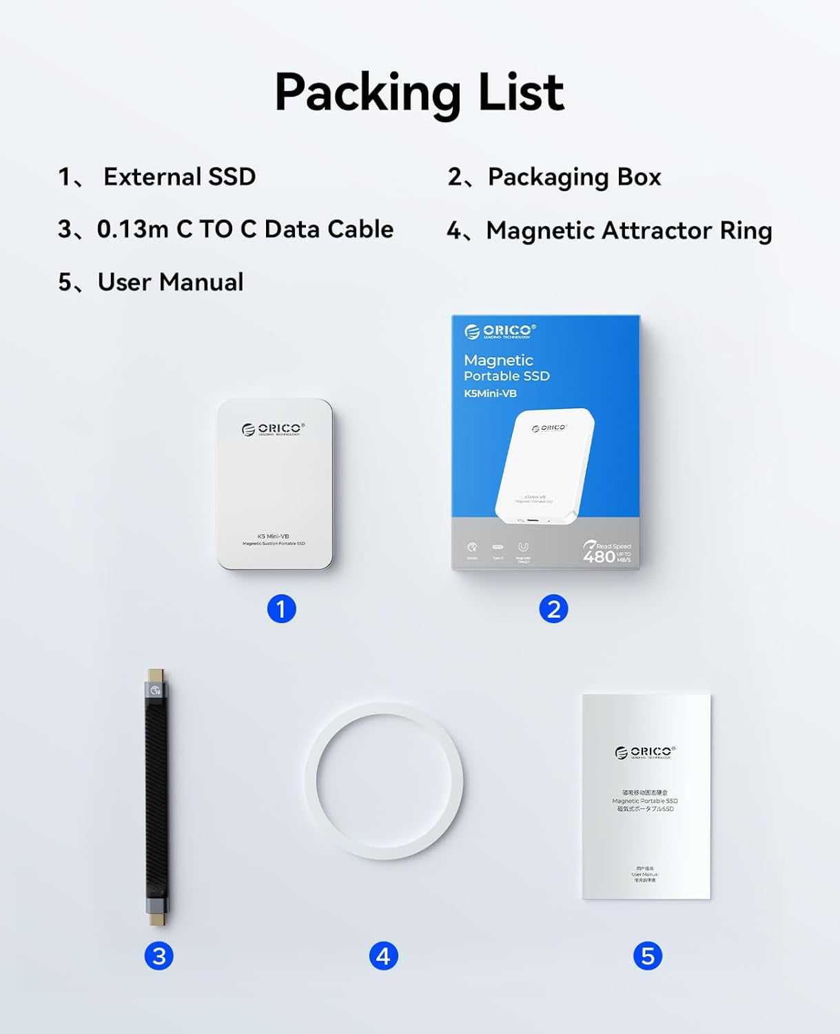 1To SSD Externe Magnétique, En Alliage D’Aluminium, Jusqu’À 460 Mo/S, Disque Dur Externe SSD, Extension De Stockage Pour Iphone 17 Pro Max, Smartphones USB‑C – K5MINI Argent