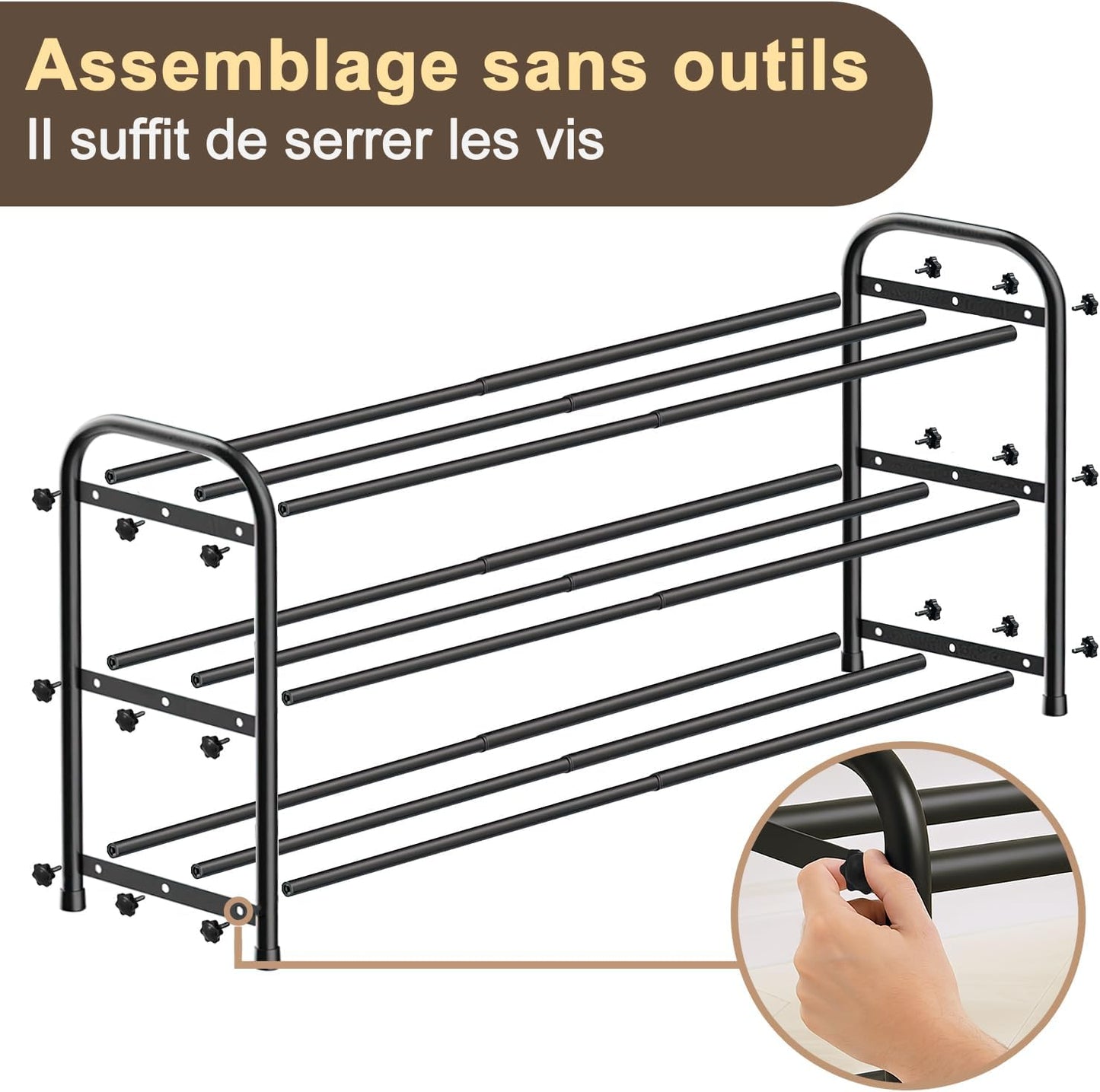 Meuble À Chaussure Entrée Étroit Extensible 3 Niveaux, Rangement Porte Étagère À Chaussure En Métal Noir 6 À 12 Paires, Pour Entrée, Extérieur, Armoires, Chambres À Coucher