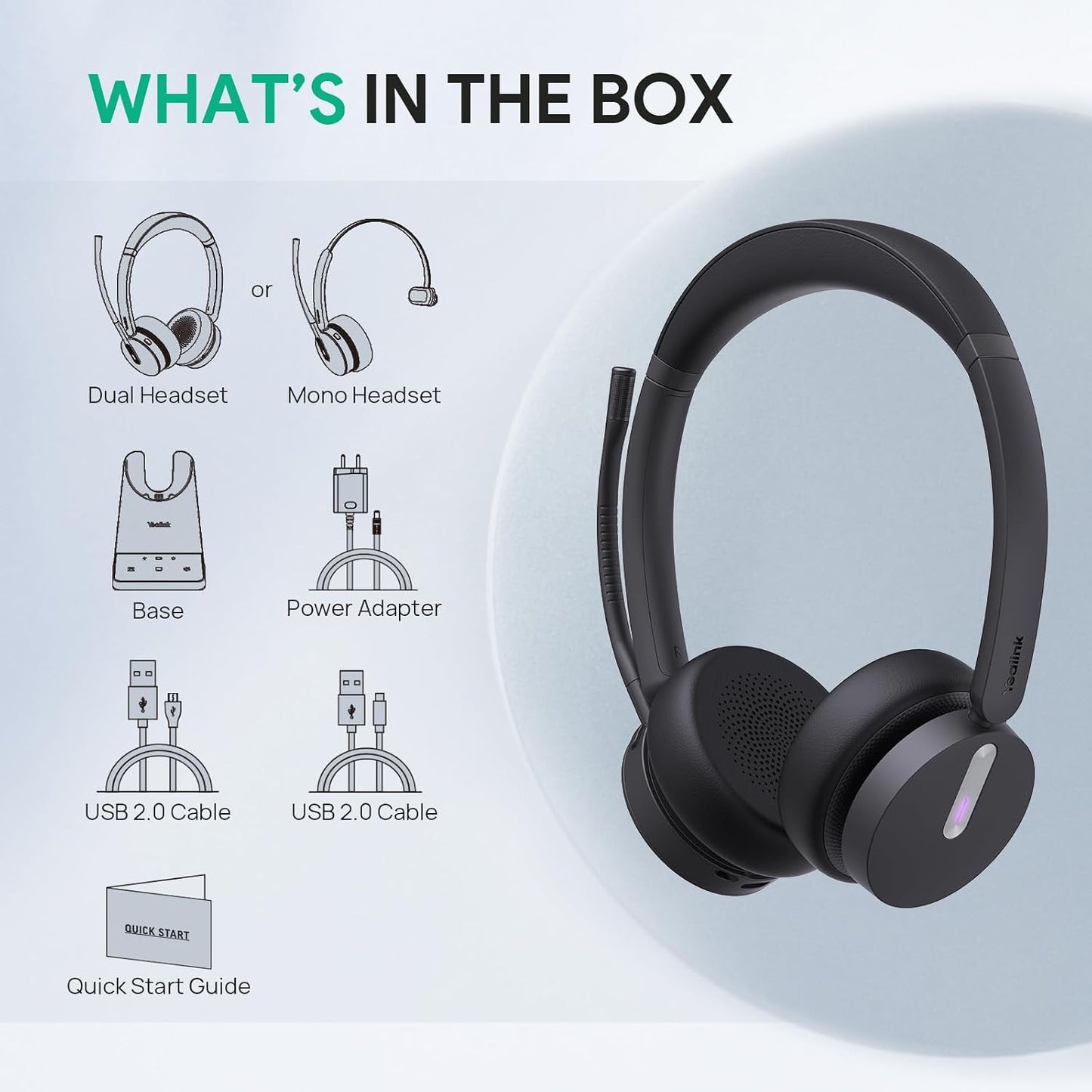 WH64 Casque Sans Fil DECT & Bluetooth, Casque Avec Microphone | Mono,Certifié Teams,185M Portée,3 Micros Antibruit,26H Conversation,Casque Pour Téléphone Ip,Pc,Laptop