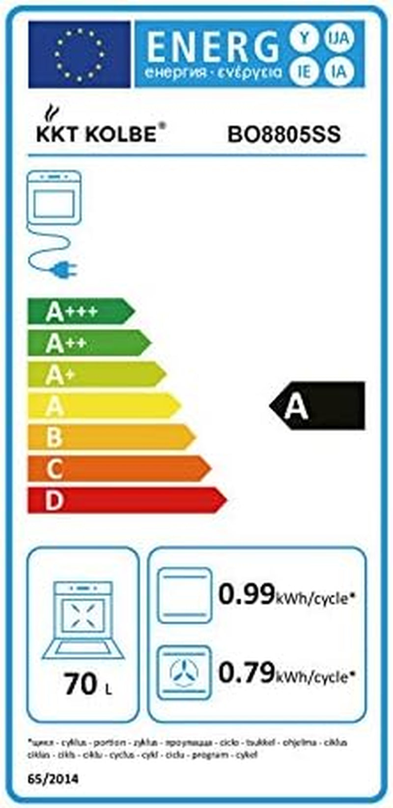 KKT Kolbe/Four Encastré 60Cm / 70L / 3Kw / Nettoyage À La Vapeur/Air Chaud/Double Vitrage D'Isolation Thermique / BO8805SS