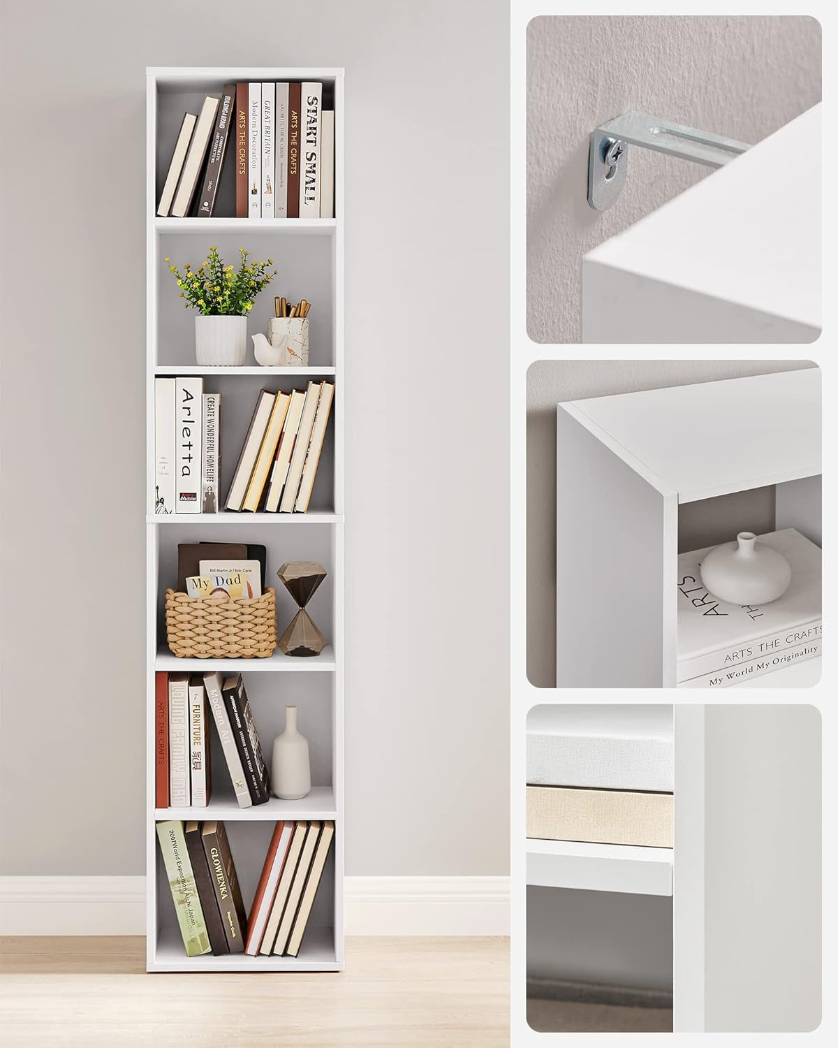 Custos Collection - Bibliothèque, Étagère Sur 6 Niveaux, Meuble De Rangement Ouvert, Étagère, Pour Salon, Bureau, Salle À Manger, Blanc Nuage LBC167T14