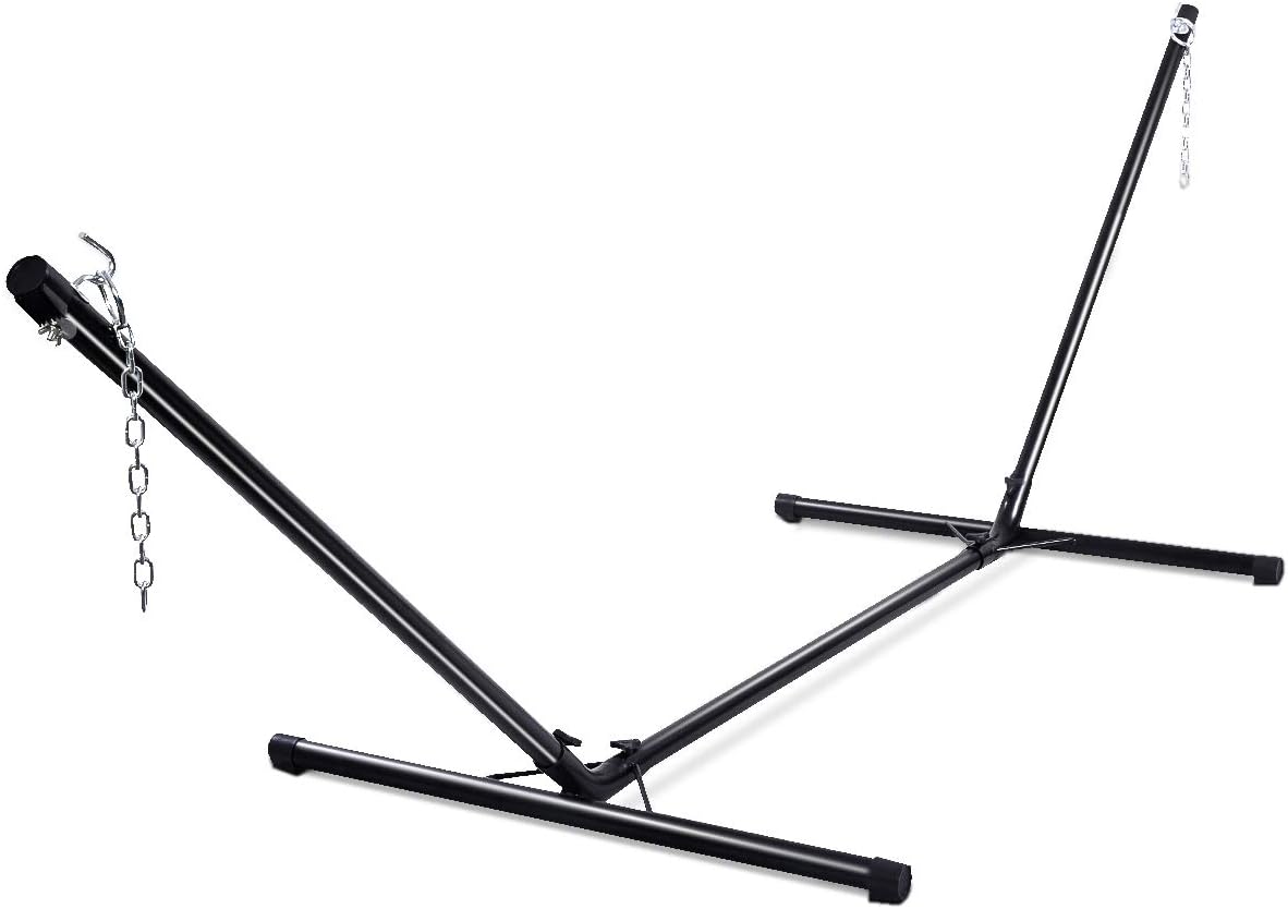 GOPLUS Support de Hamac Universel Patio Portatif Charge Maximale 150 KG Matière en Fer Robuste avec Chaîne de Suspension 325 x 100 x 106 CM Noir pour Jardin Camping Balcon