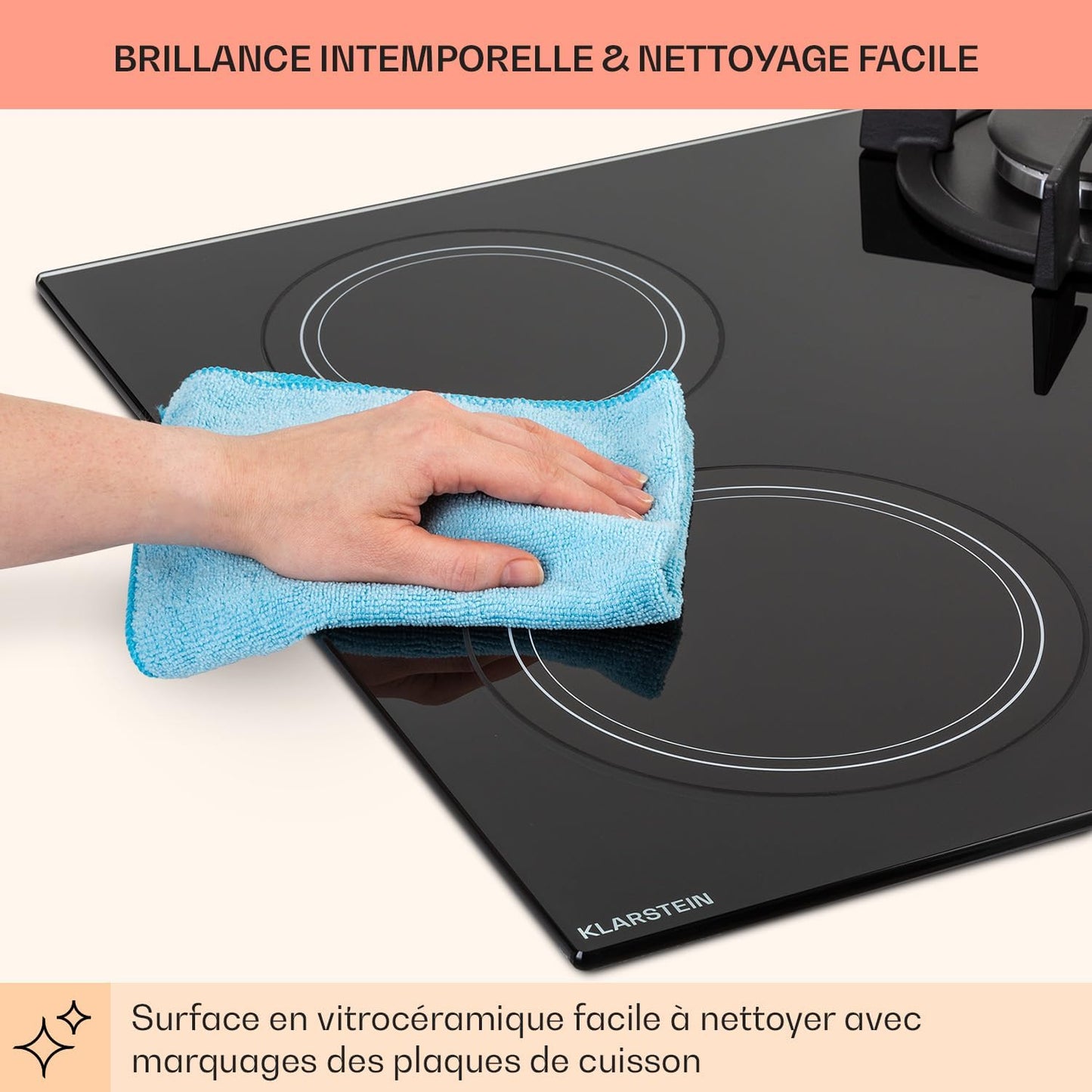 Plaque De Cuisson Gaz Et Vitrocéramique 4 Feux, Table De Cuisson À Gaz, Plaque Et Vitro De 6.4Kw En Acier Inoxydable, De Vitroceramique Encastrable, Mixte