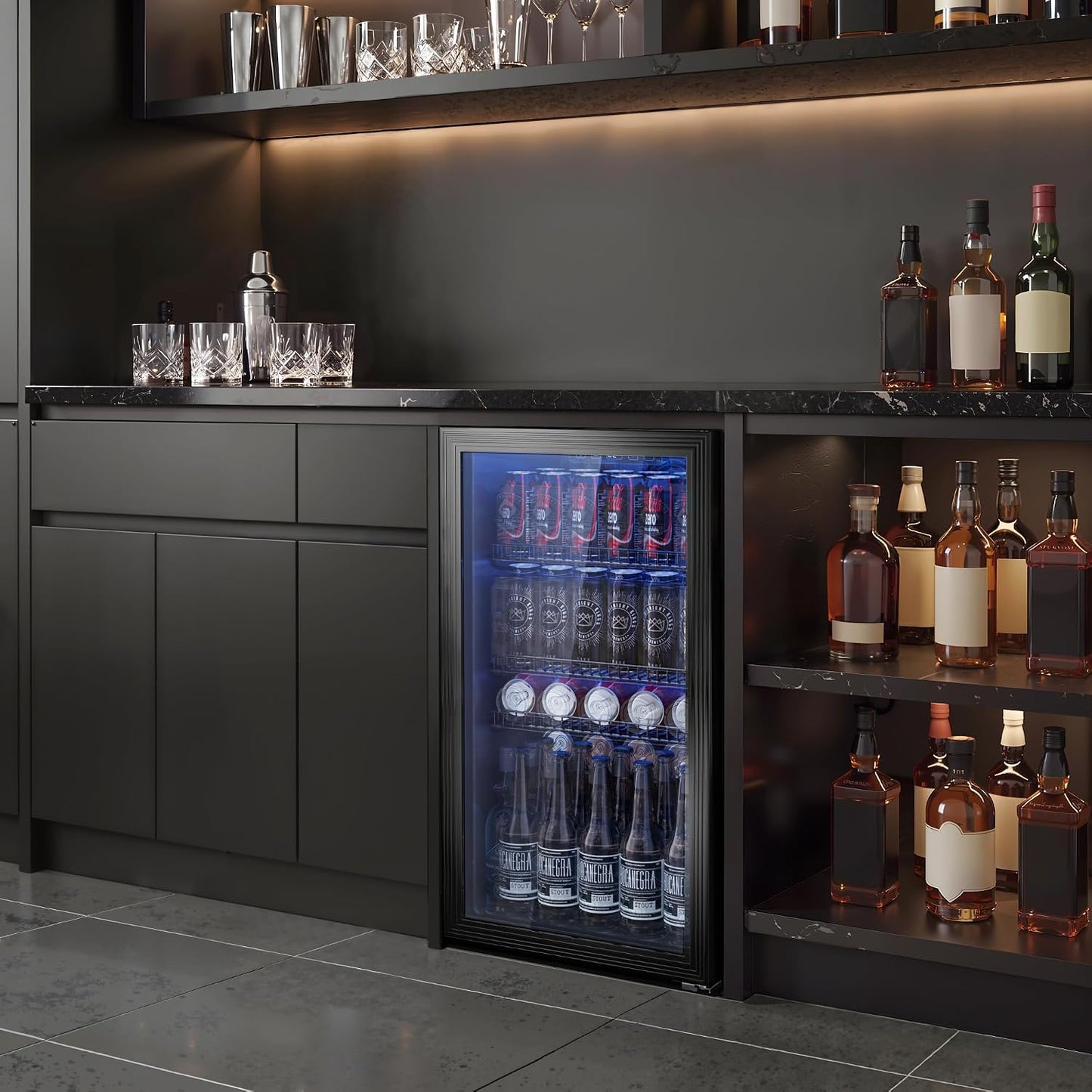 Réfrigérateur À Boissons 90L | Refroidissement Uniforme Et Sans Givre, 3 Étagères Réglables Pour 125 Canettes | Silencieux Pour Bar, Bureau & Maison – Noir