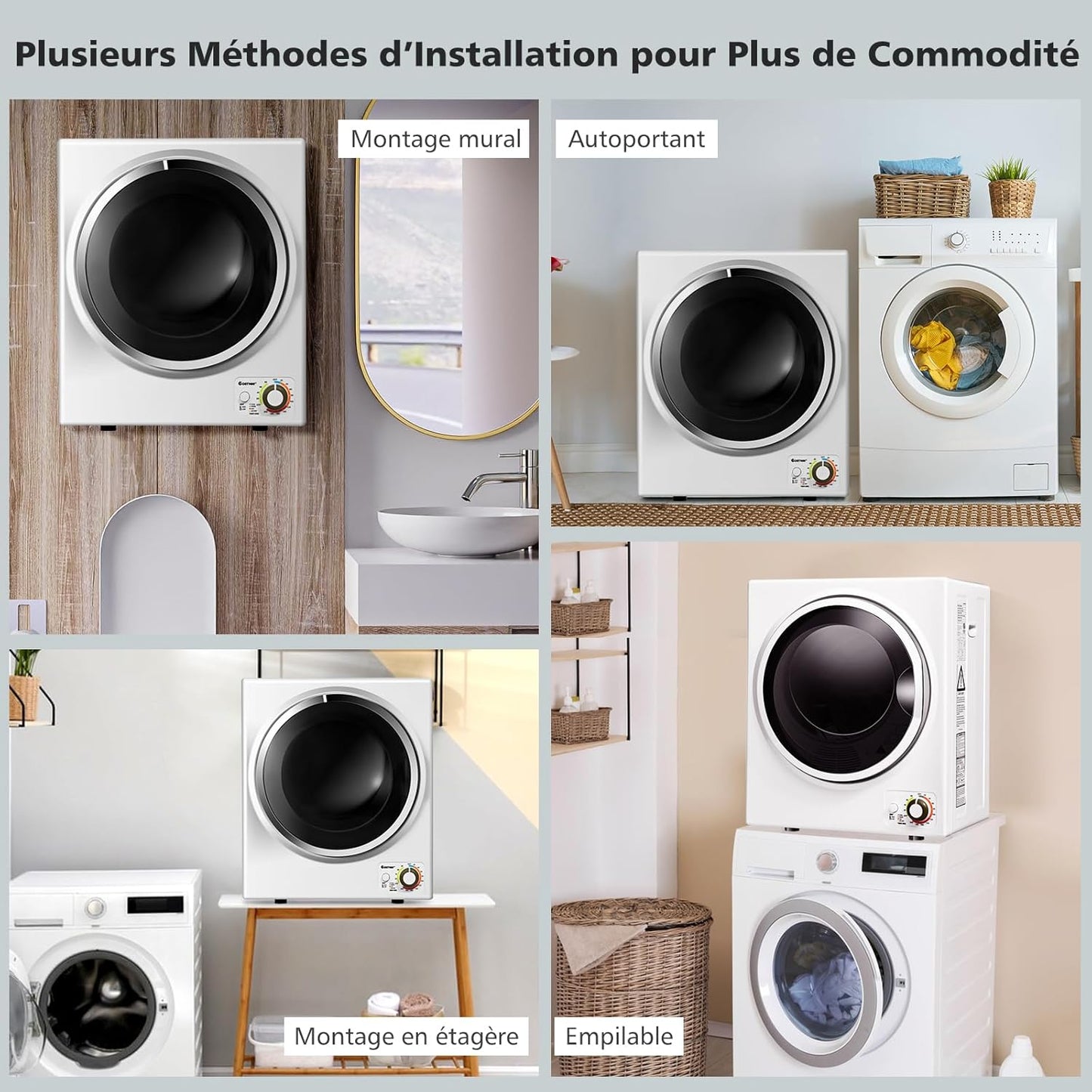 Sèche-Linge Électrique Compact 2,5KG Capacité De 42L, Sèche-Linge Portable 850W À Chargement Frontal Avec 4 Modes De Séchage Et Cuve En Acier Inoxydable, Pour Maison Appartement (Blanc)
