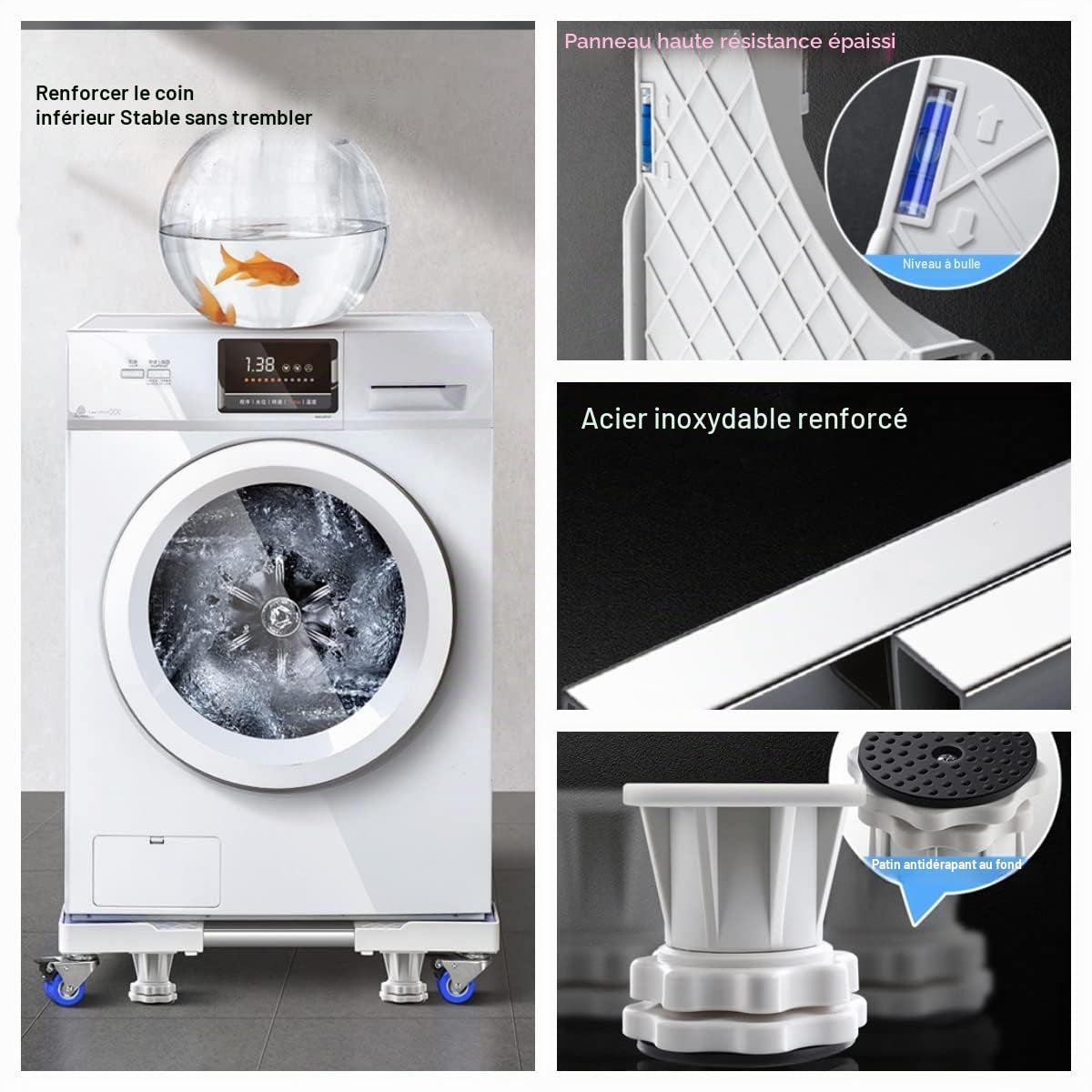 Support De Machine À Laver Réglable Et Mobile, Roue Télescopique, Frein, Plate-Forme Élévatrice Pour Équipement Lourd Tel Que Réfrigérateur Et Sèche-Linge