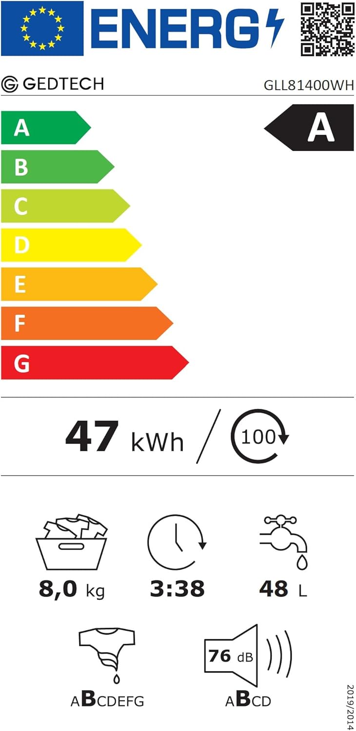 - Lave-Linge GLL81400WH - 8Kg - 1400 Trs/Min - Charge Frontale - Classe Énergétique a - Couleur Blanc