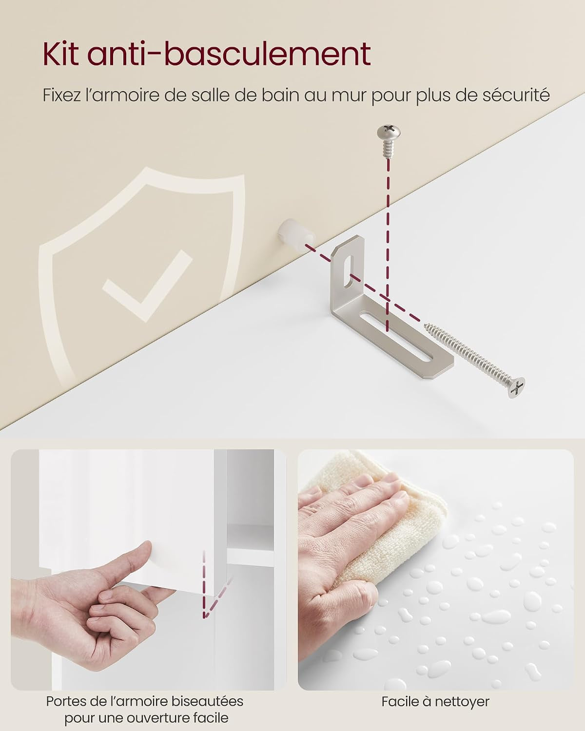 Armoire De Salle De Bain, Meuble De Rangement, Colonne, Avec 2 Tiroirs, Étagères Réglables, Compartiments, 30 X 60 X 170 Cm, Blanc Nuage BBC563W01