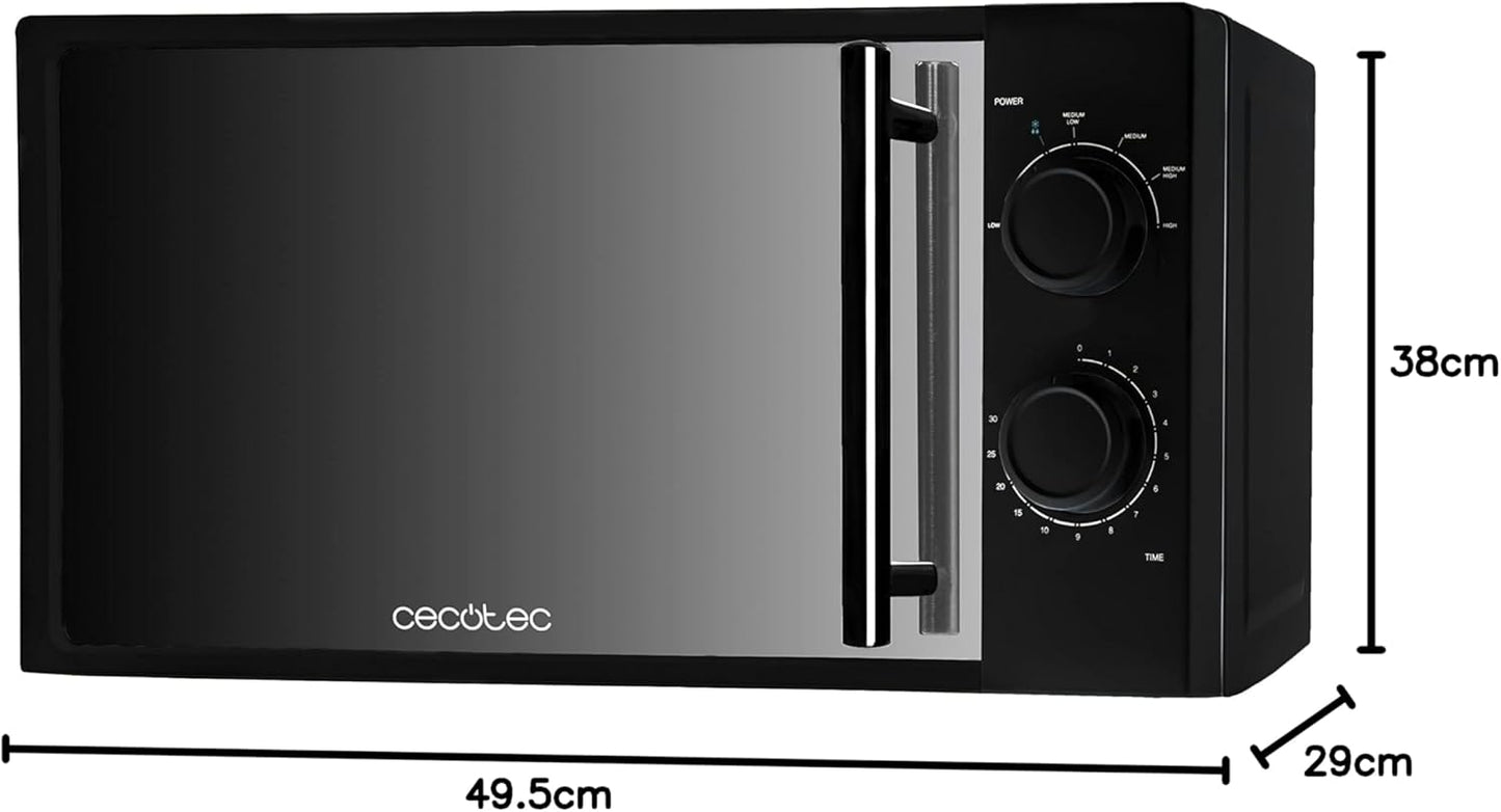 Micro-Ondes Allblack. Capacité De 20 L, 700 W De Puissance, 6 Niveaux De Fonctionnement, Minuterie 30 Minutes, Mode Décongeler, Finition Noir.