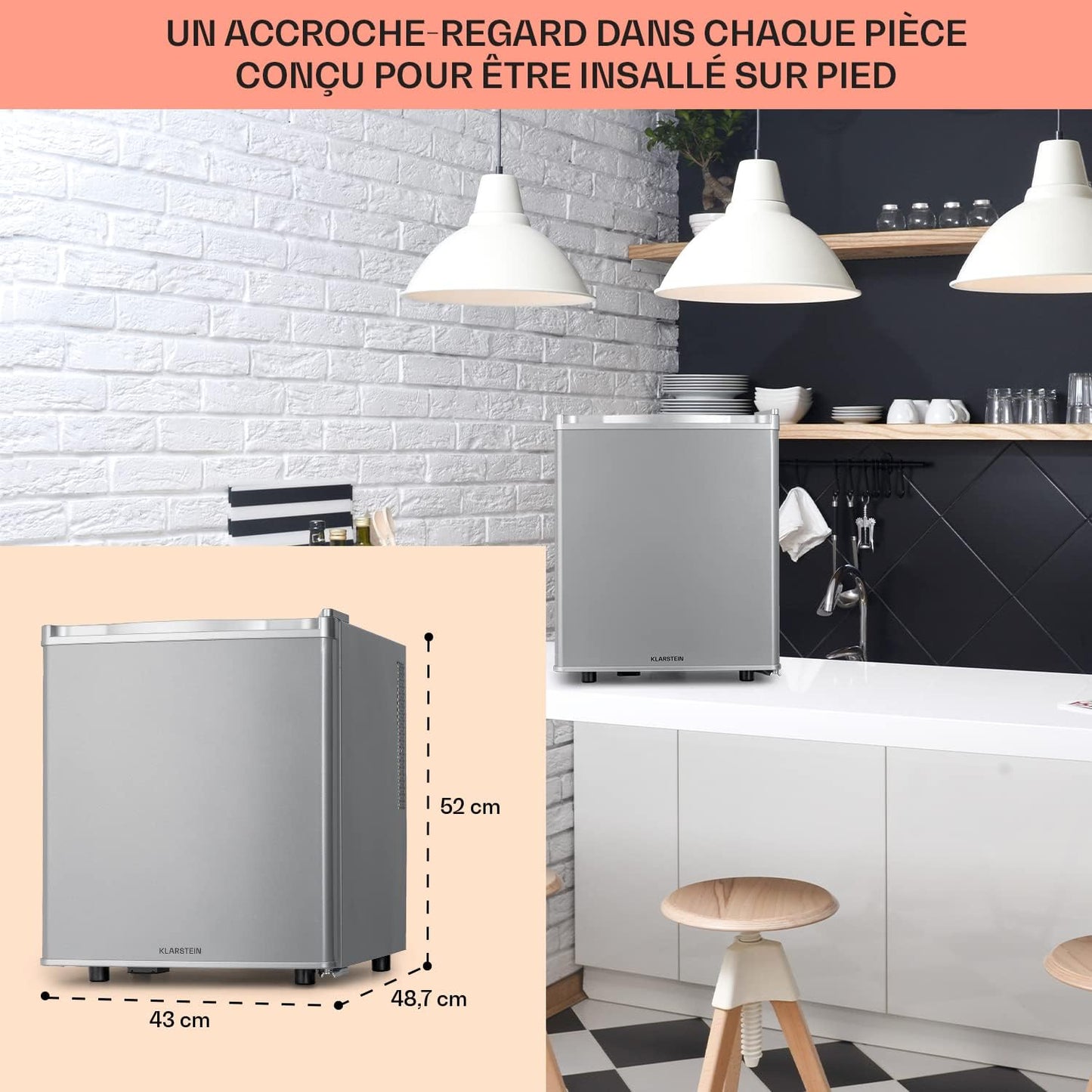 Mini Frigo De Chambre De 45L Pour Boissons Et Bieres, Petit Frigo Silencieux, Mini Bar Intérieur/Ext, Petit Refrigerateur Camping, Stockage De Vins, Cosmetique, Étagères Réglables, 6-18°C