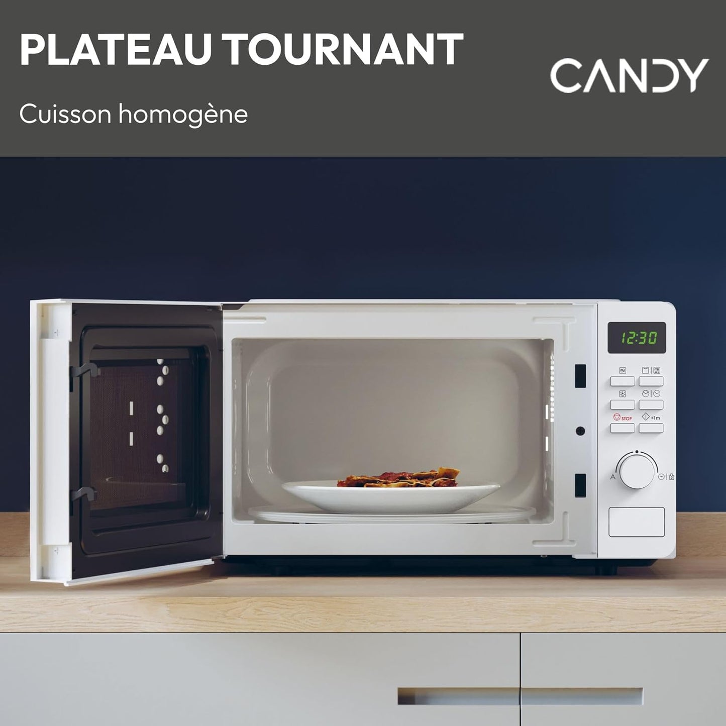 Idea CMGA20SDLWLI Four Micro-Ondes Gril 700W 20L Digital, Fonctions Gril Et Décongélation, 8 Menus Auto, Cuisson Express, Plateau Tournant, 5 Niveaux De Puissance, Grille Métal, Blanc