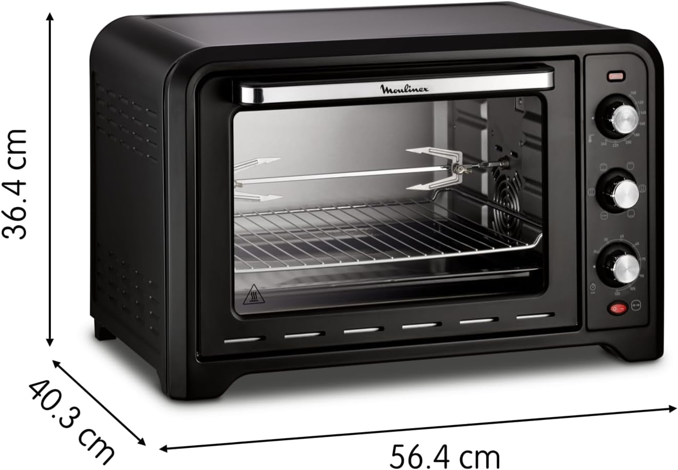 Four Électrique 39 L, 7 Modes De Cuisson, Chaleur Tournante, Thermostat Réglable Jusqu’À 240° C, Tournebroche, Minuteur 120 Min, Grille Réversible, Optimo Noir OX485810
