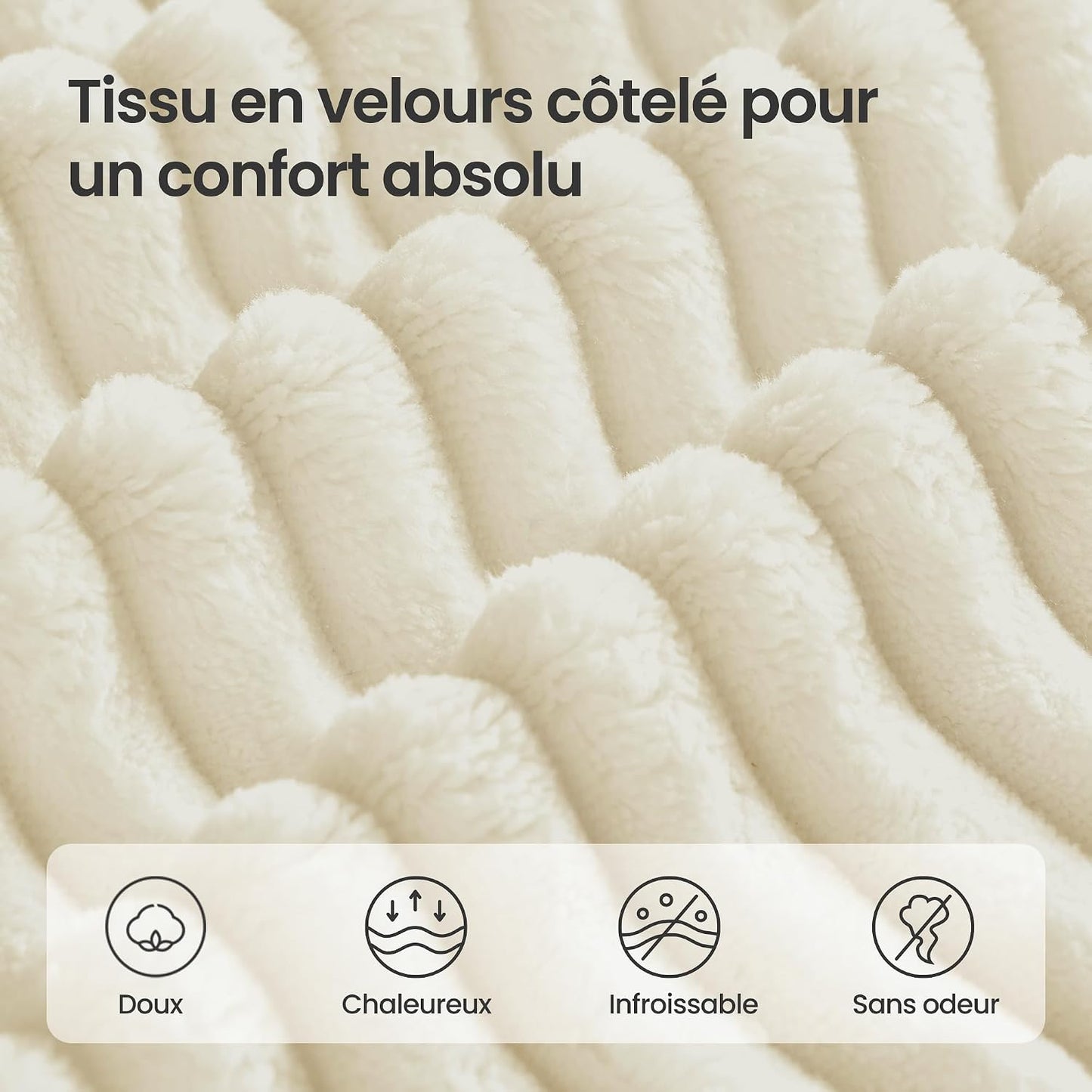 Canapé D’Angle, Canapé Modulable 244 Cm, Livré Compressé En Colis, Sans Montage, Avec Grande Méridienne À Droite, Pour Salon, Chambre D’Amis, Blanc Crème LCS184WD01