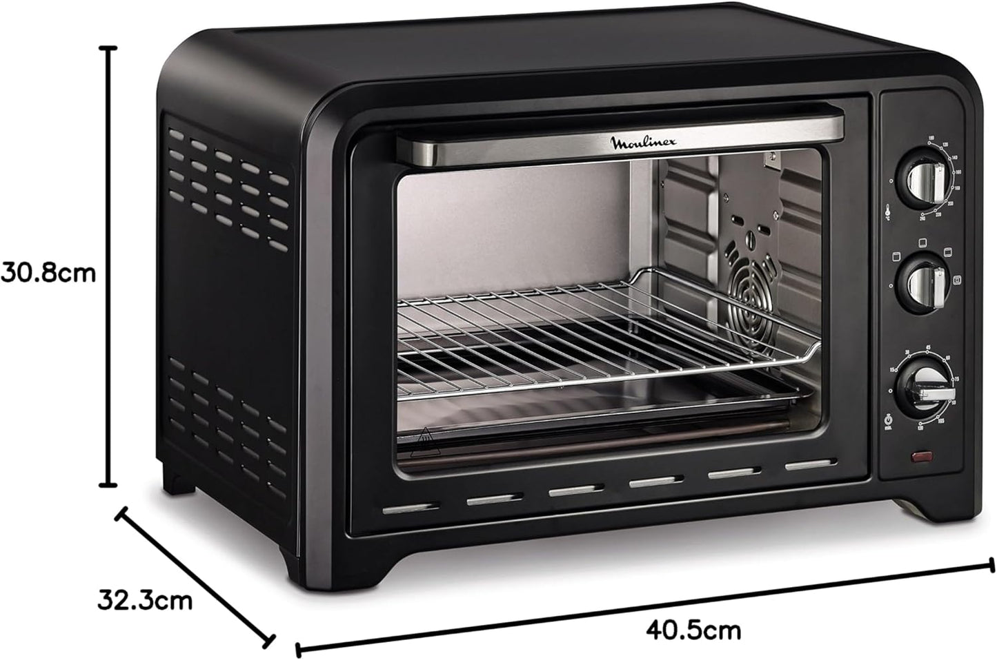 Optimo OX484810 - Four À Convection De 39 L, 6 Modes De Cuisson Avec Thermostat Jusqu'À 240 ° Et Minuterie Jusqu'À 120 Minutes, Plaque De Cuisson Et Grilles Réversibles, Design Compact