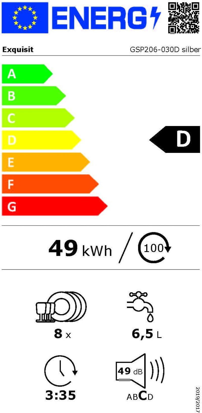 Exquisit GSP206-030D Tischgeschirrspüler, 55 Cm Breit, 6 Maßgedecke, 7 Programme, Startzeitvorwahl, Besteckkorb, Silber