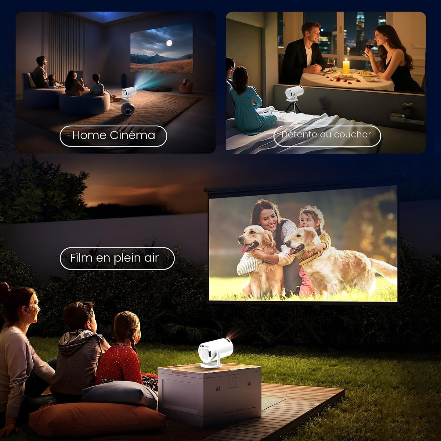 Vidéoprojecteur 2026 Upgraded Supporte 4K 1080P Wifi 6 Bluetooth 5.2 | App Intégrée Rétroprojecteur, Dual Contrôle, Auto Keystone 180° Rotation Compatible Avec HDMI/TV Stick/Usb, Projecteur Video