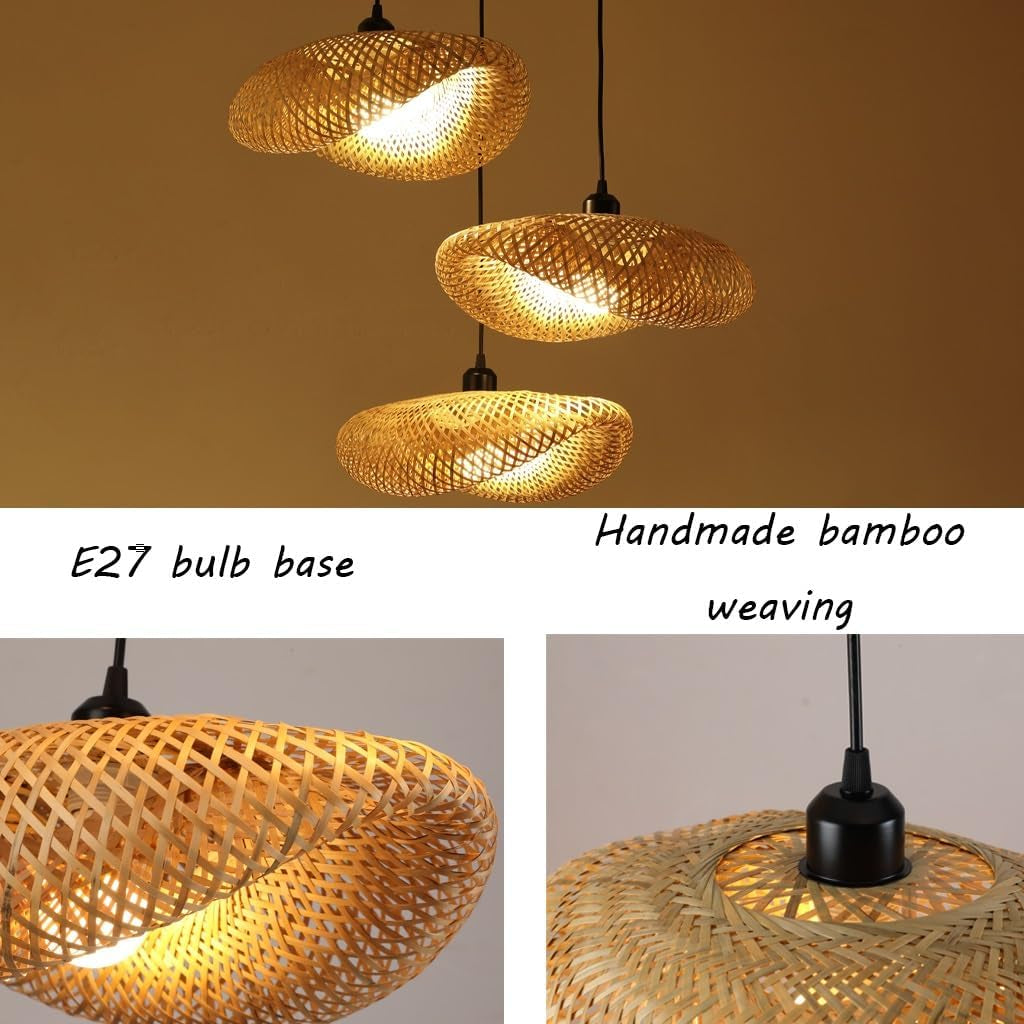 Luminaire Plafonnier Rétro Boho 3 Lumières Lustre Abat-Jour En Rotin Naturel Lampe Suspendue E27 Suspension Luminaire Suspendu Avec Abat-Jour En Osier Pour Cuisine Salon Café Luminaire En Rotin