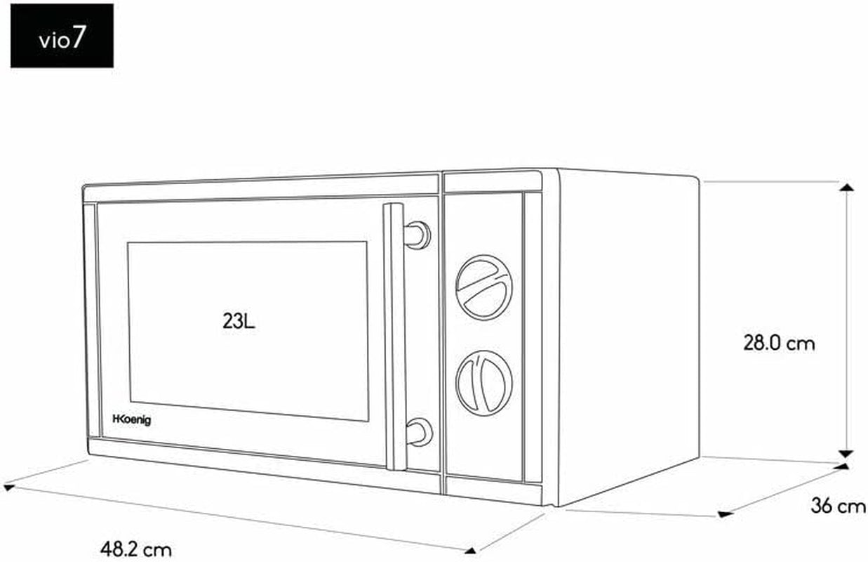 Four Micro-Ondes Grill 2 En 1 23L VIO7 1000W, Compact Plateau Tournant 27Cm, Multifonction 9 Programmes, Décongélation, Cuisson Combinée, Rapide, Minuterie 30Min, Effet Miroir Noir, Inox Argenté