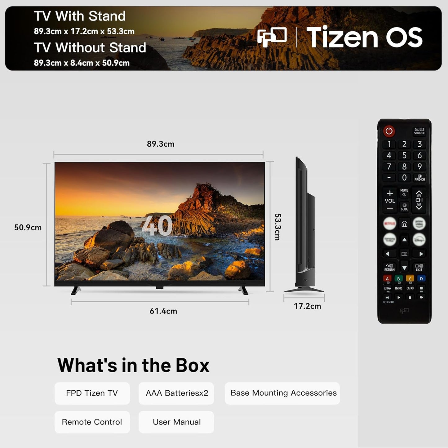 40 Pouces (102 Cm) Smart TV 1080P Full HD Tizen OS, Gaming Hub HDR 10 | Dolby Audio, HDMI, Miracast, Commande Vocale, 350+ Chaînes TV Gratuites,Téléviseur À Écran Plat