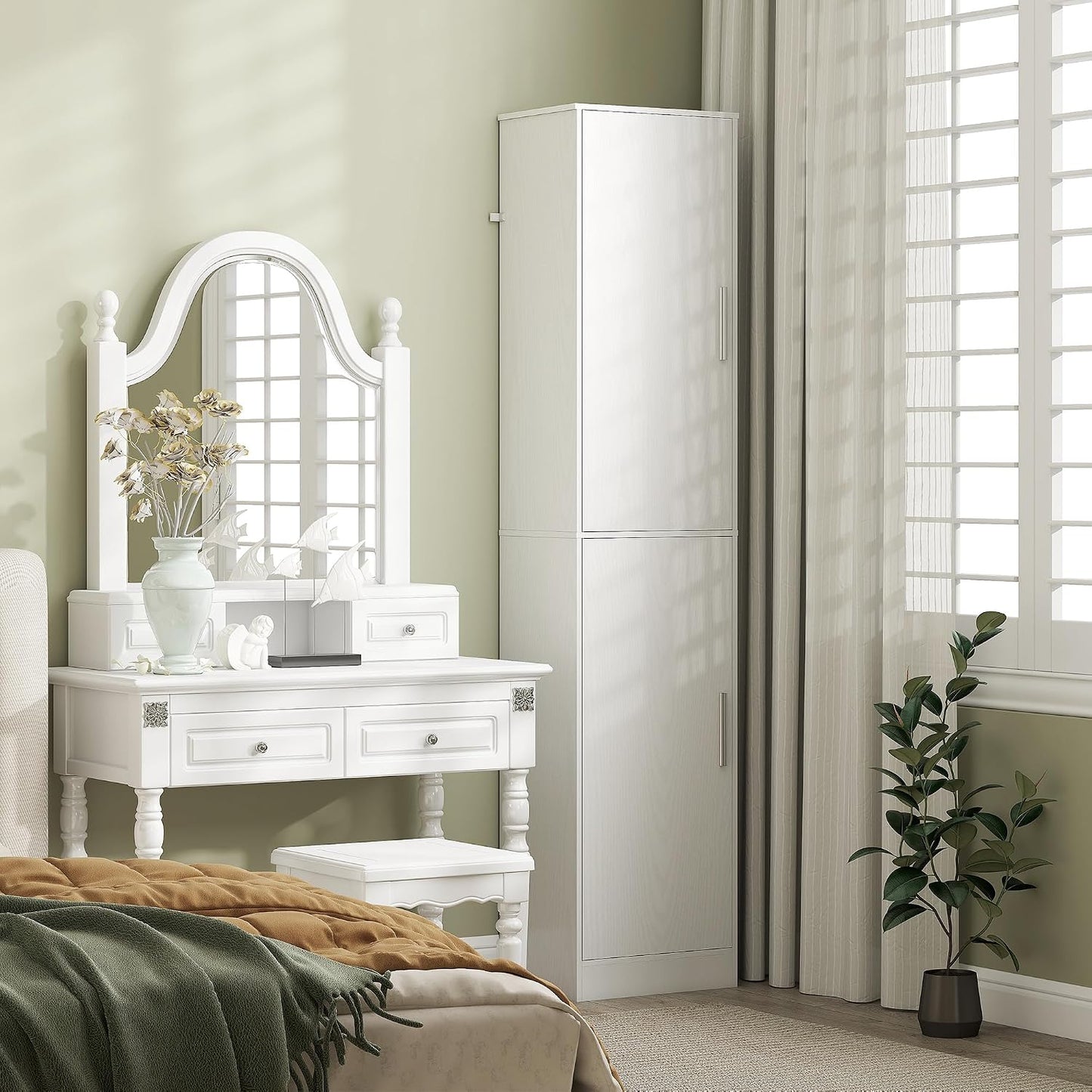 Meuble De Salle De Bain Colonne Étroit 40 X 35 X 180 Cm Blanc | 2 Portes, 4 Étagères Réglables, Meuble De Rangement, Pour Salon, Toilette, Petits Espaces