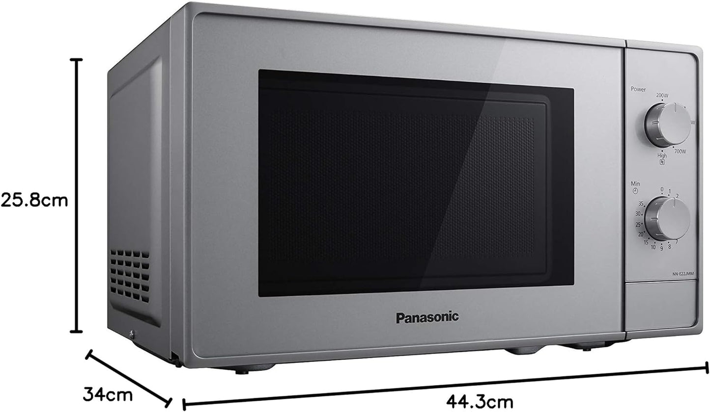 NN-E22JMMEPG | Four Micro-Ondes Solo, 20 L, 5 Niveaux De Puissance : 800W/700W/360W/270W/200W, Plateau Tournant 25,5 Cm, Intérieur Acrylique, Argent – Version FR