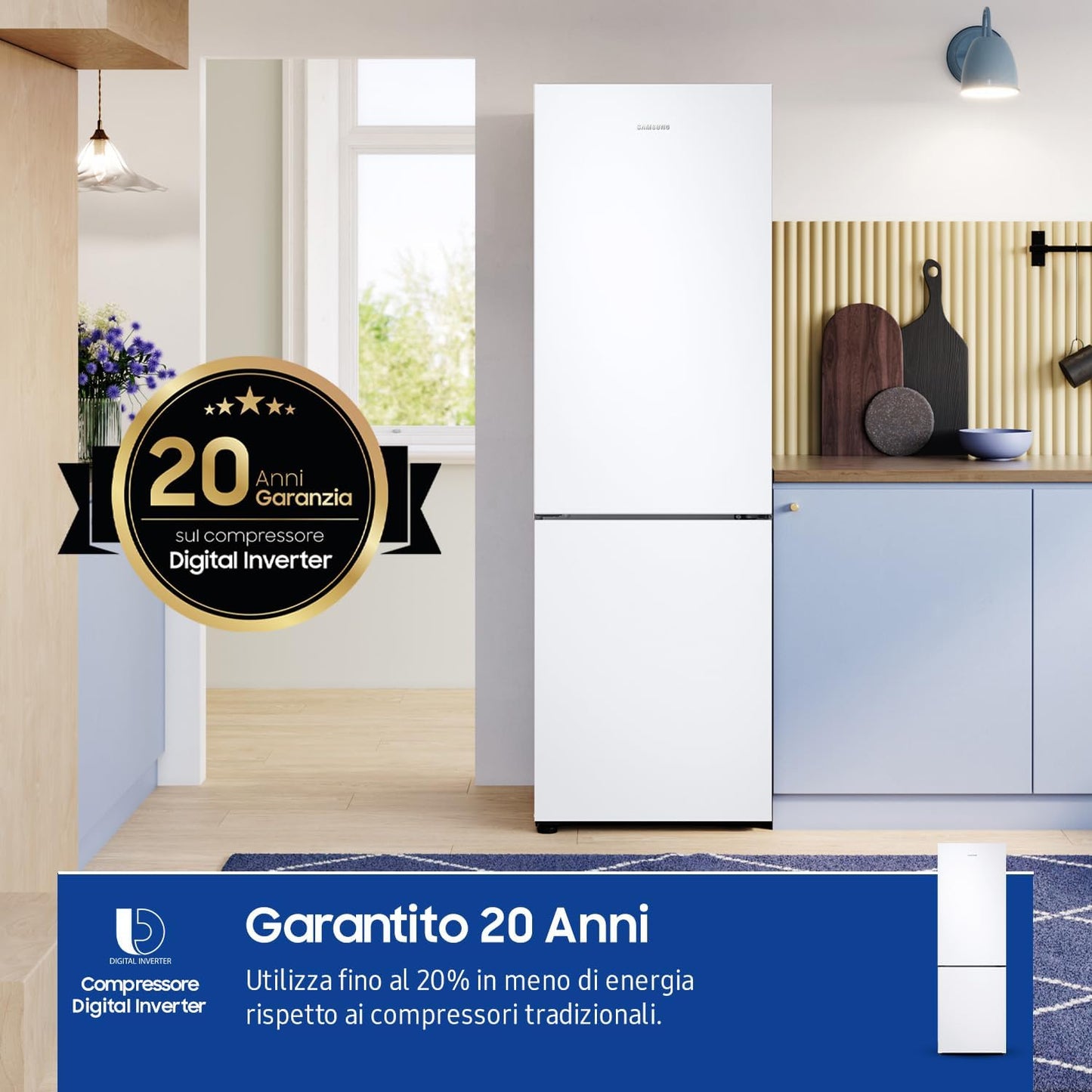 Réfrigérateur Congélateur - - RB33B610EWW - 344L - 185Cm - E - No Frost - Poignées Int Côté - Blanc