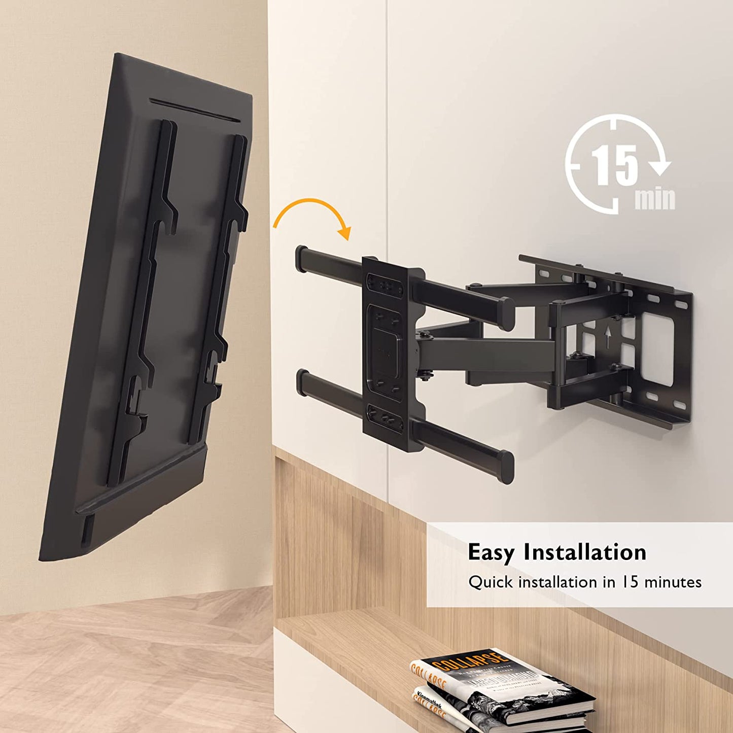 Support Mural TV À Double Bras, 32-84 Pouces, Charge 60 Kg | VESA Max 600X400Mm, Inclinaison Et Pivotement Réglables, Pour LCD LED Téléviseurs Plats Ou Incurvés