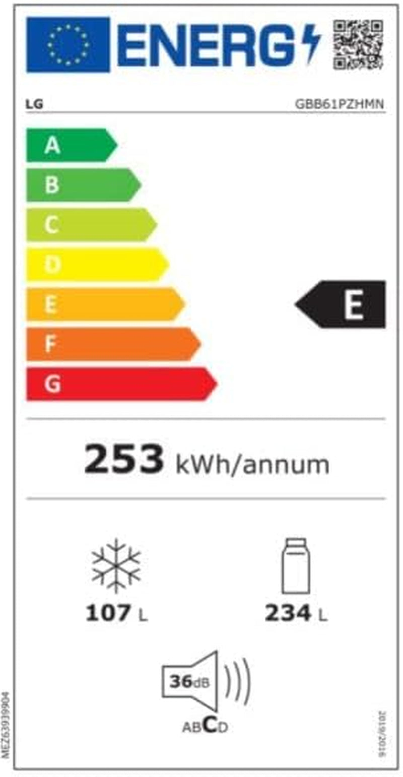 GBB61PZHMN Réfrigérateur-Congélateur Autoportante 341 L E Acier Inoxydable