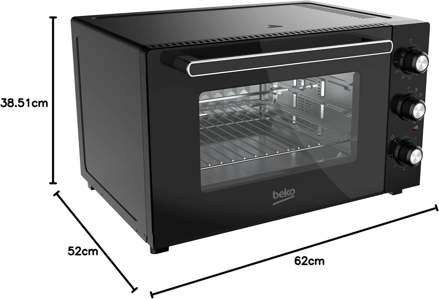 Beko - BMF60B - Four Électrique, Cuisson Ventilée, 60 Litres, 2000 W, 5 Fonctions, Minuterie 120 Min, Température Jusqu'À 230° - Noir, 62 X 38,5 X 52H Cm