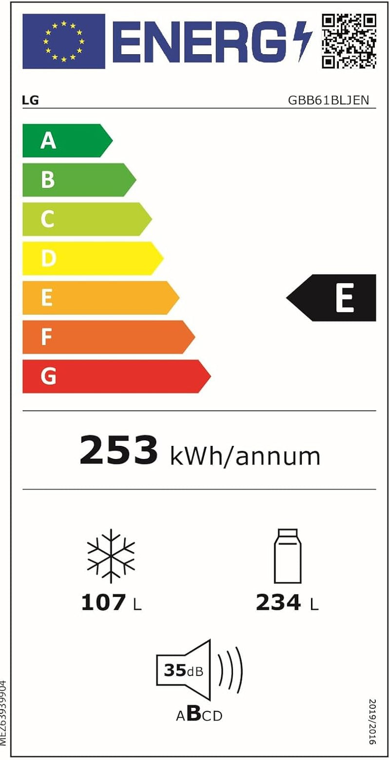 Réfrigérateurs Combinés 341L Froid Ventilé 59.5Cm E, GBB61BLJEN