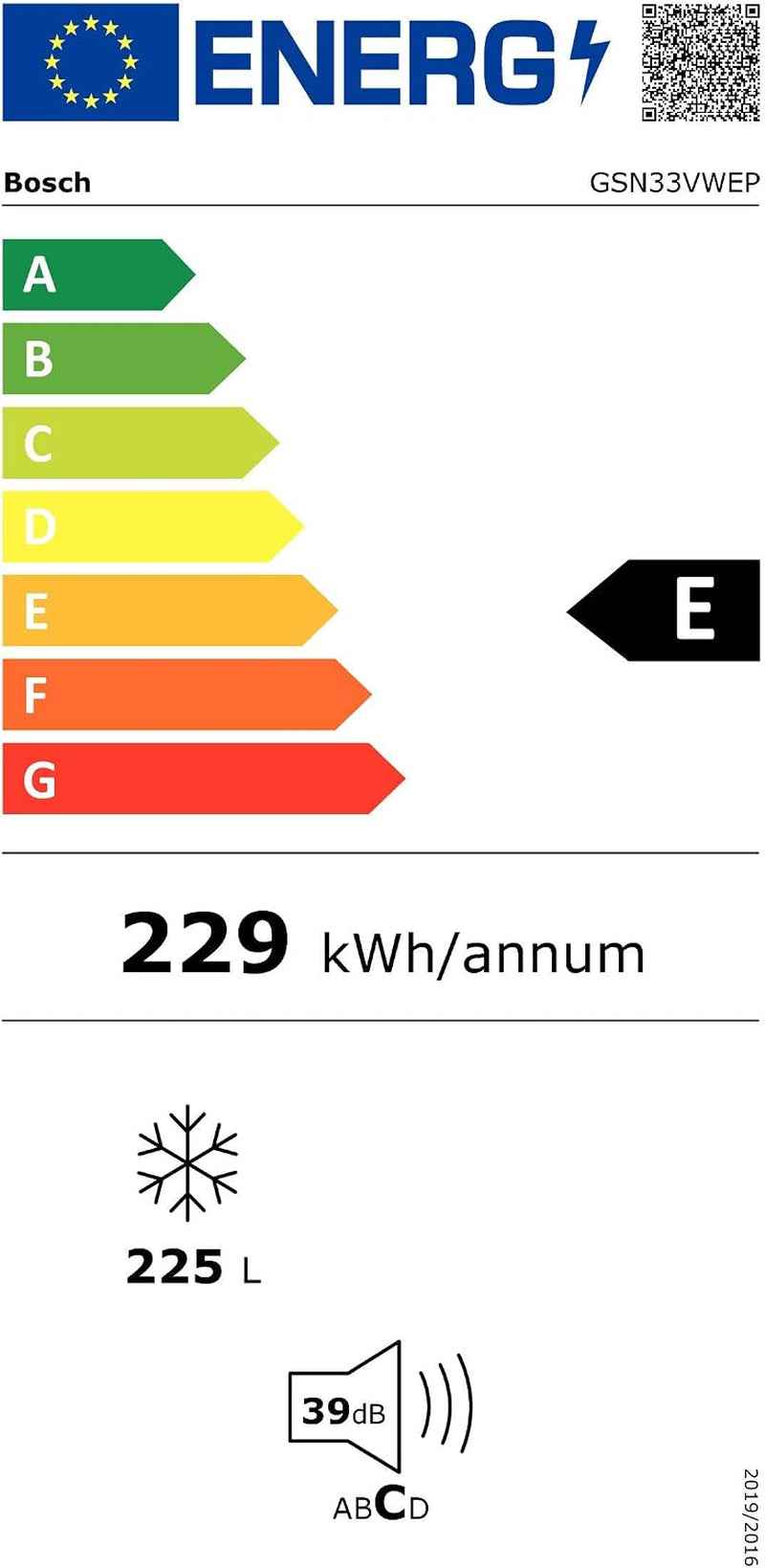 Bosch GSN33VWEP Série 4 - Congélateur Armoire, Pose-Libre, No Frost | 176 X 60 Cm, Blanc, 225 L, Technologie Multi Airflow, Alarme En Cas De Porte Ouverte, Technologie Intelligent Inverter