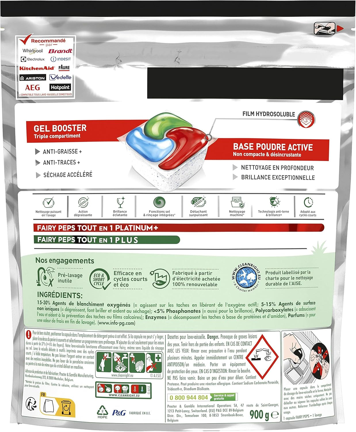 Fairy Platinum plus Tablettes Lave-Vaisselle All in One, Brise Fraîche Aux Herbes, 58 Capsules, Nettoyage Optimal Pour Une Vaisselle Propre Comme Neuve, Redonne De L’Éclat Et Prévient Le Calcaire